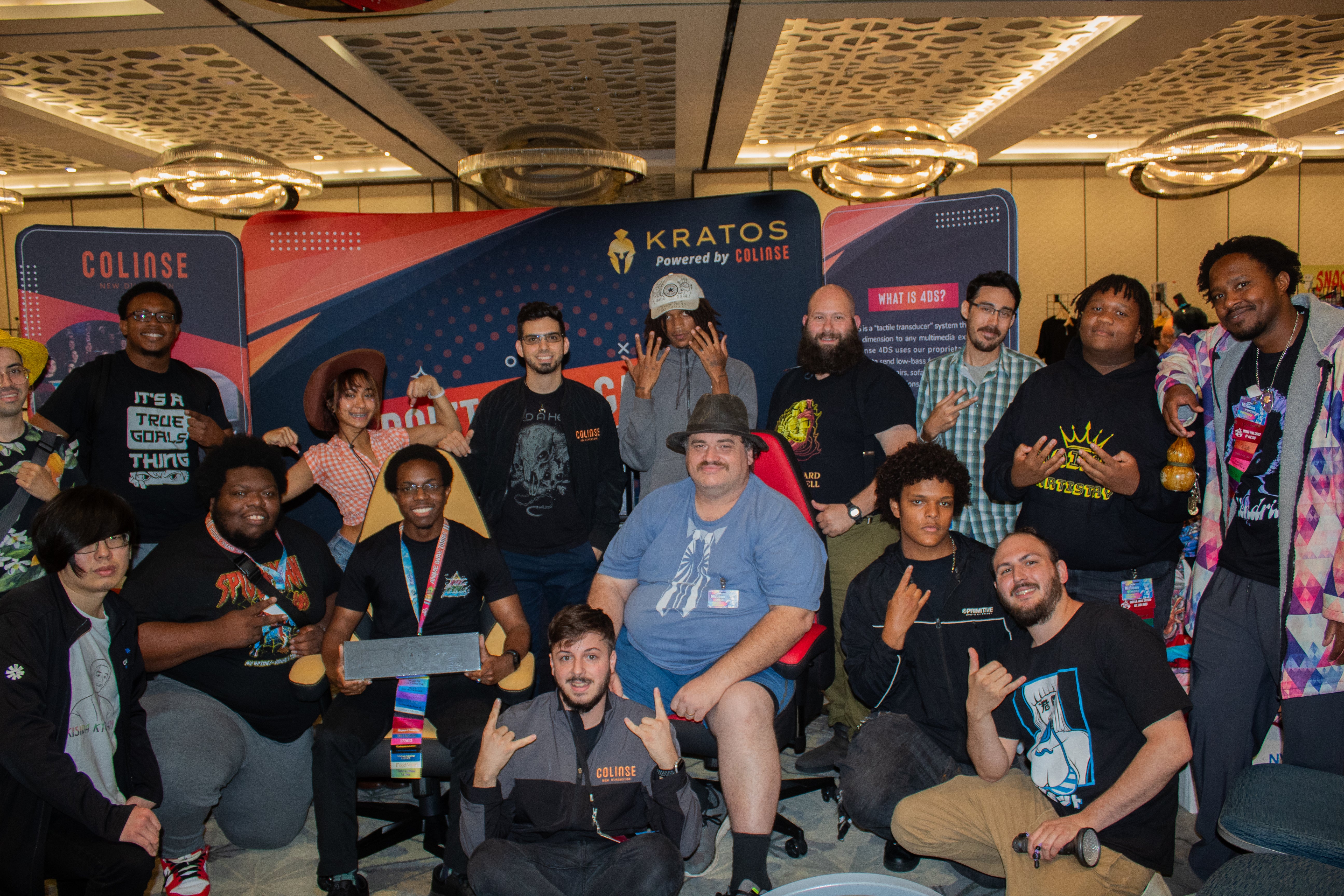 A collection of attendees who showed up the Kratos powered by Colinse showcase booth at Mizucon in Miami Florida for a Mortal Kombat Tournament.