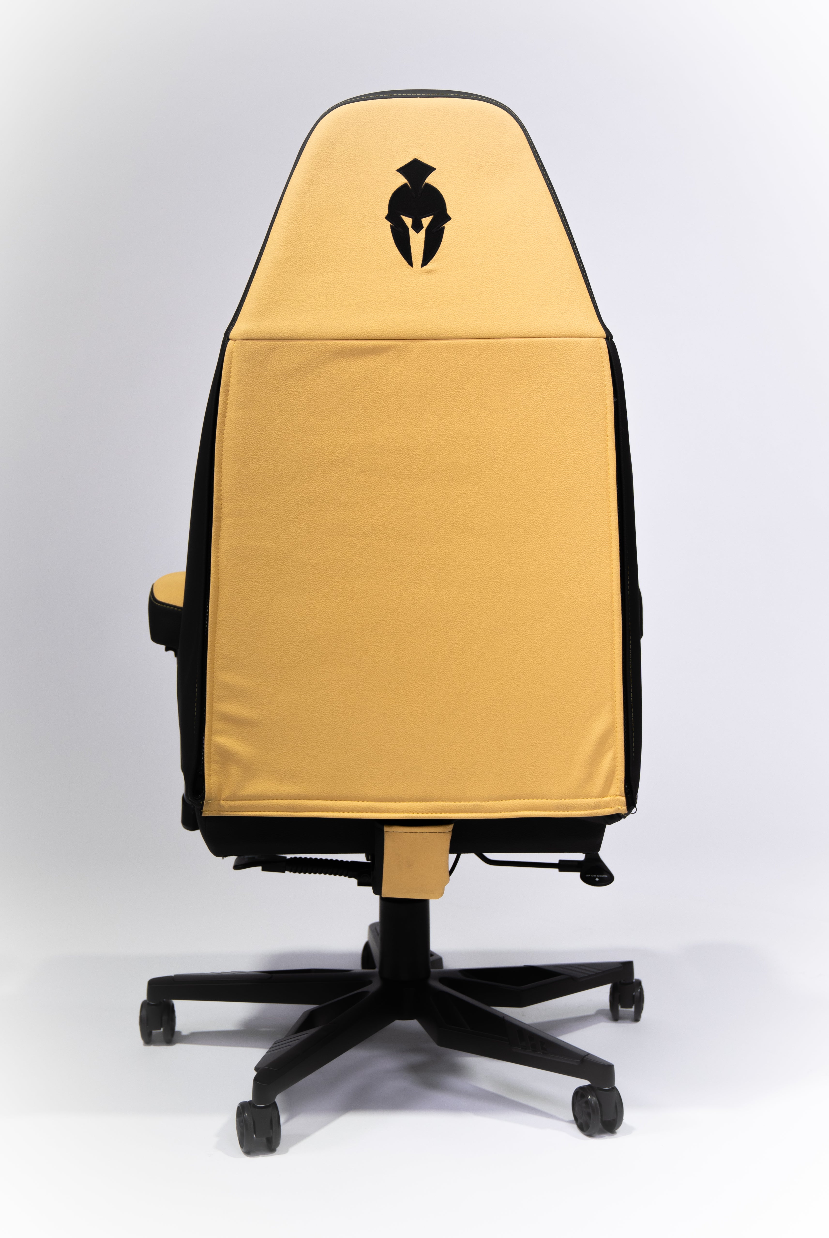 Black and Yellow Premium Haptic Gaming Chair view from the back showing premium material