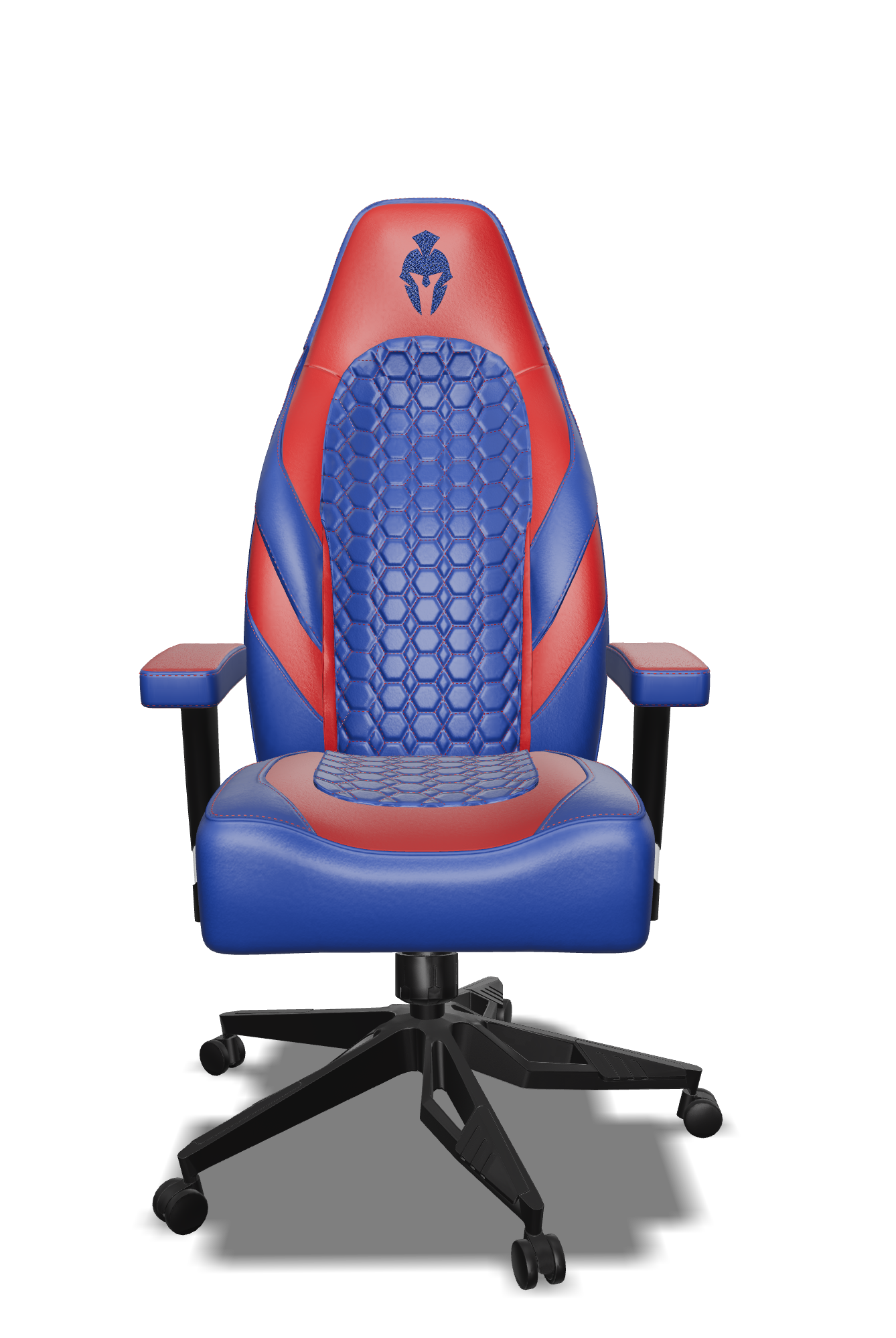 Red and blue gaming chair front view.