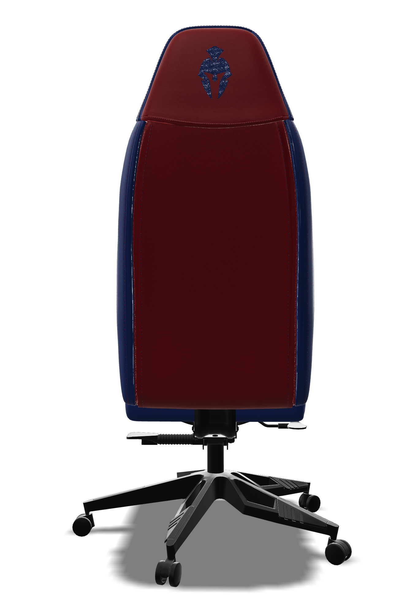 Red and blue gaming chair back view