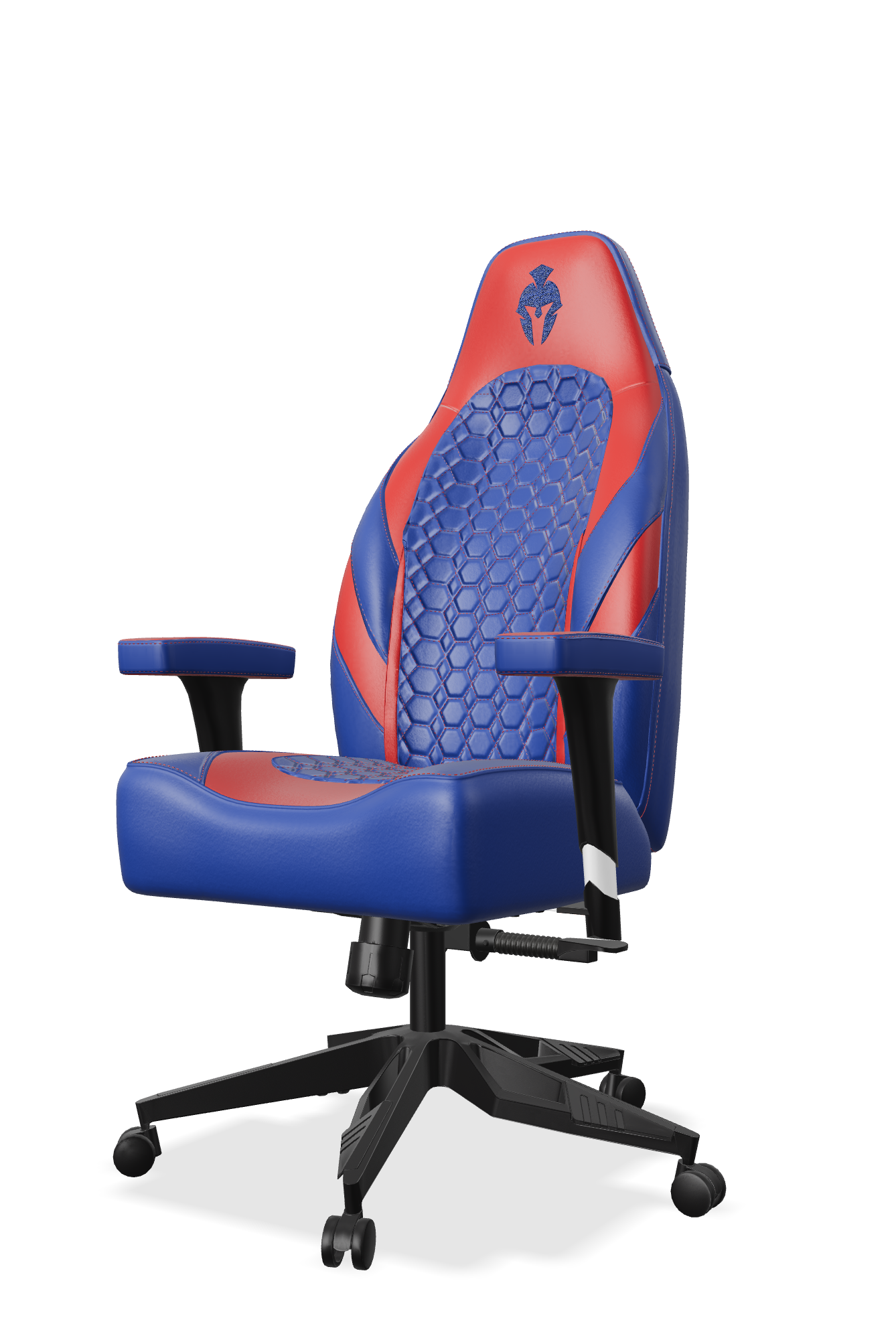 Royal blue and red gaming chair side view