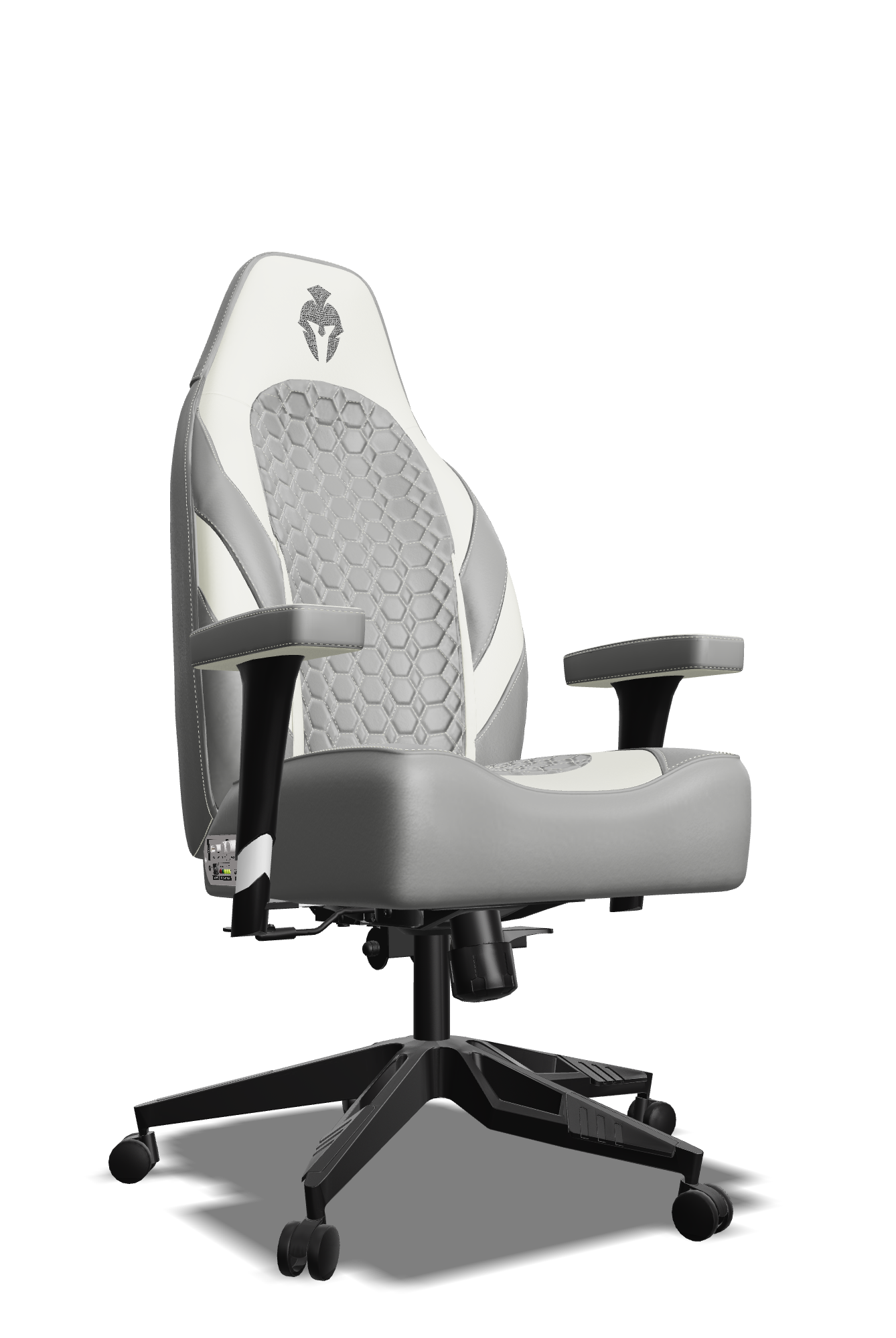 White and Grey Custom Haptic Feedback Gaming Chair Side View