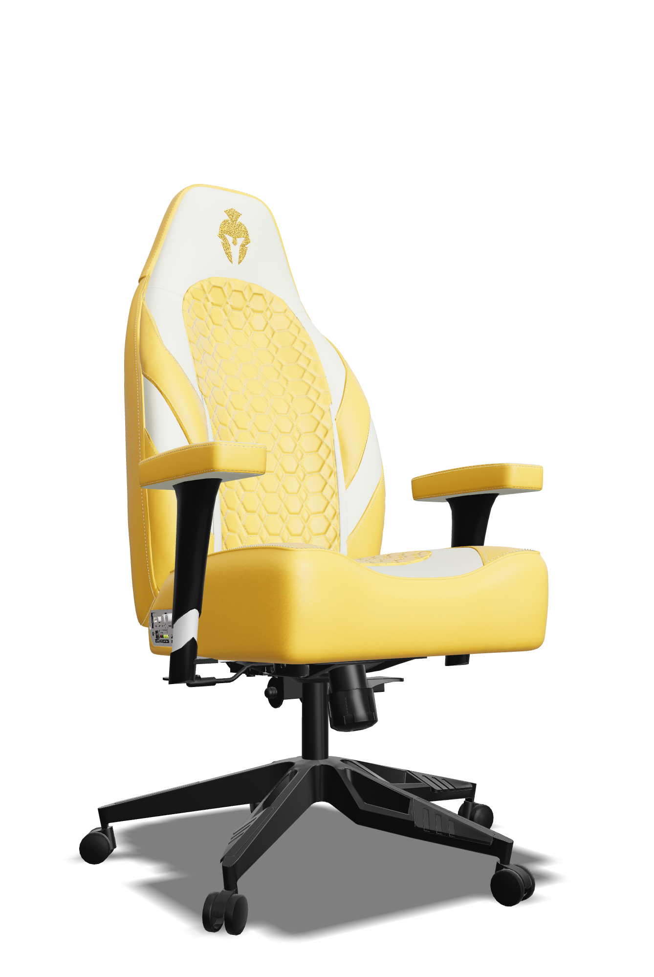 White and Yellow Custom Haptic Feedback Gaming Chair Side View