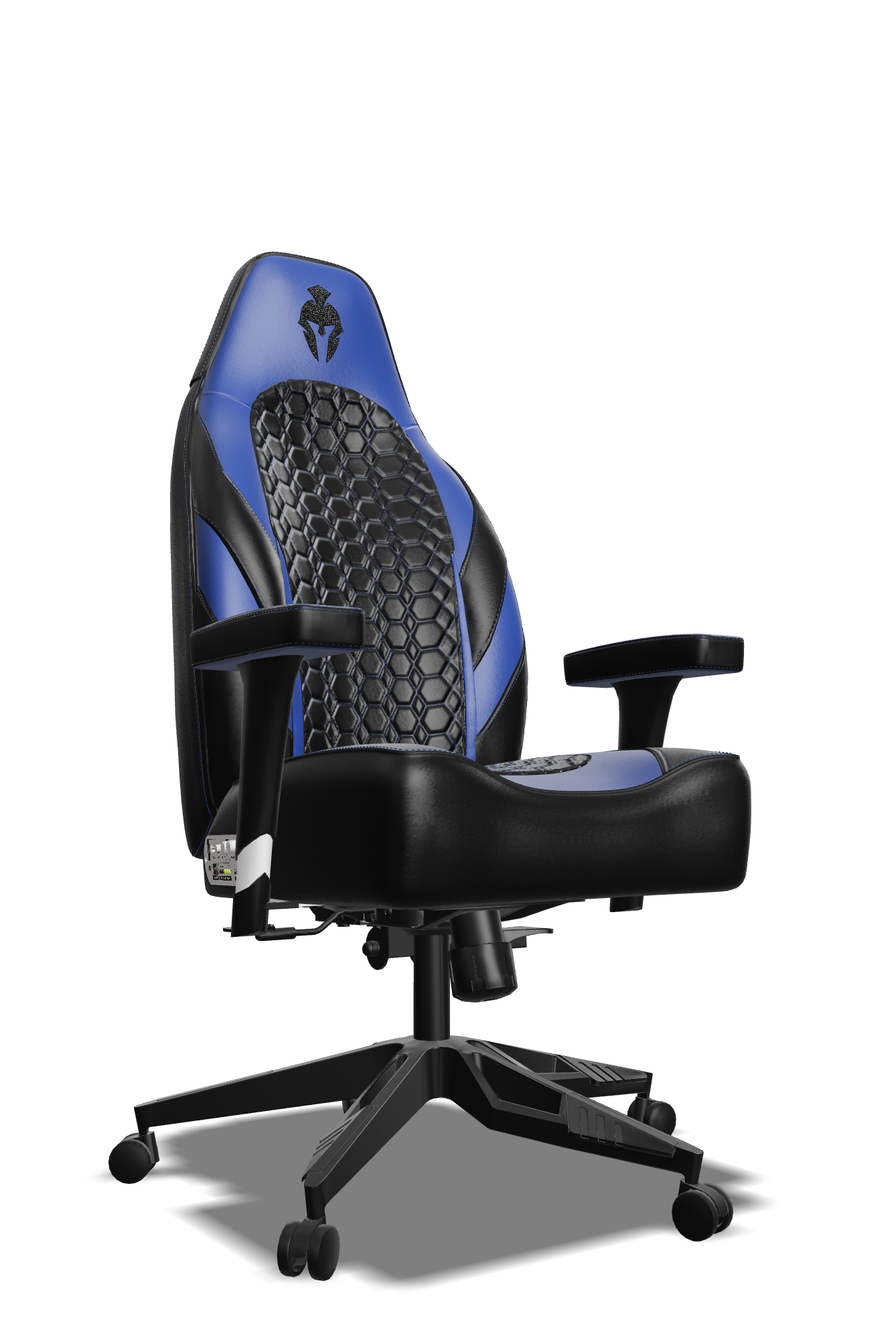 Blue and Black Custom Haptic Feedback Gaming Chair Side View