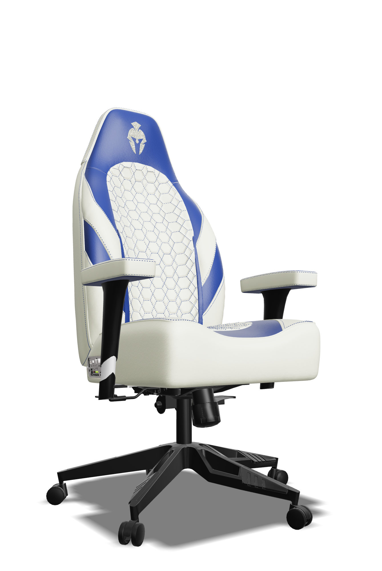 Blue and White Custom Haptic Feedback Gaming Chair Side View