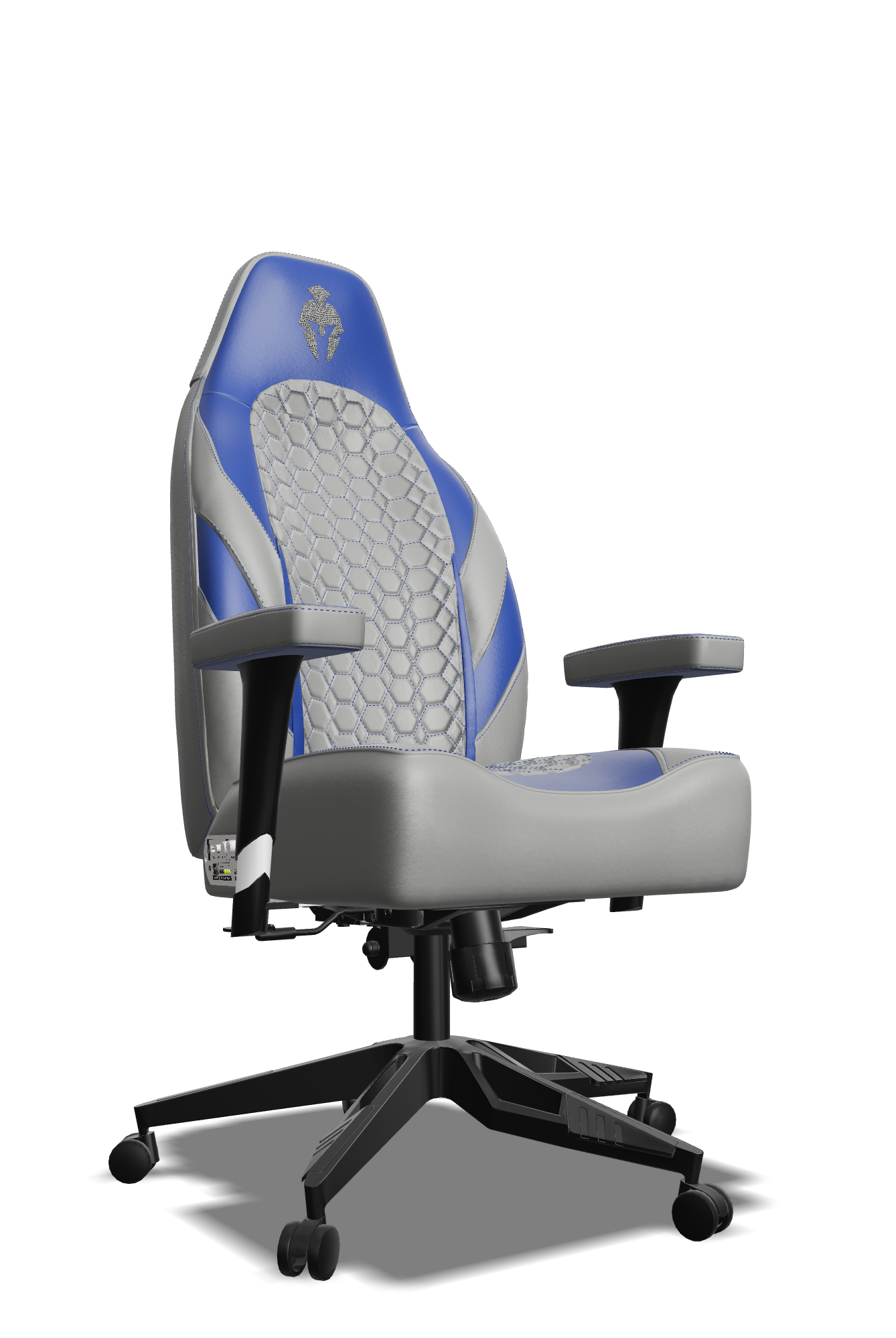 Blue and Grey Custom Haptic Feedback Gaming Chair Side View