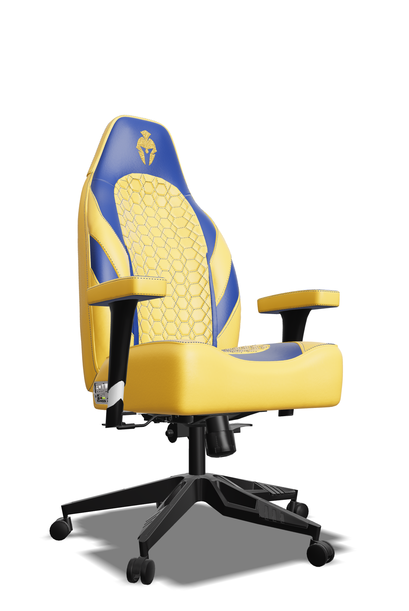 Blue and Yellow Custom Haptic Feedback Gaming Chair Side View