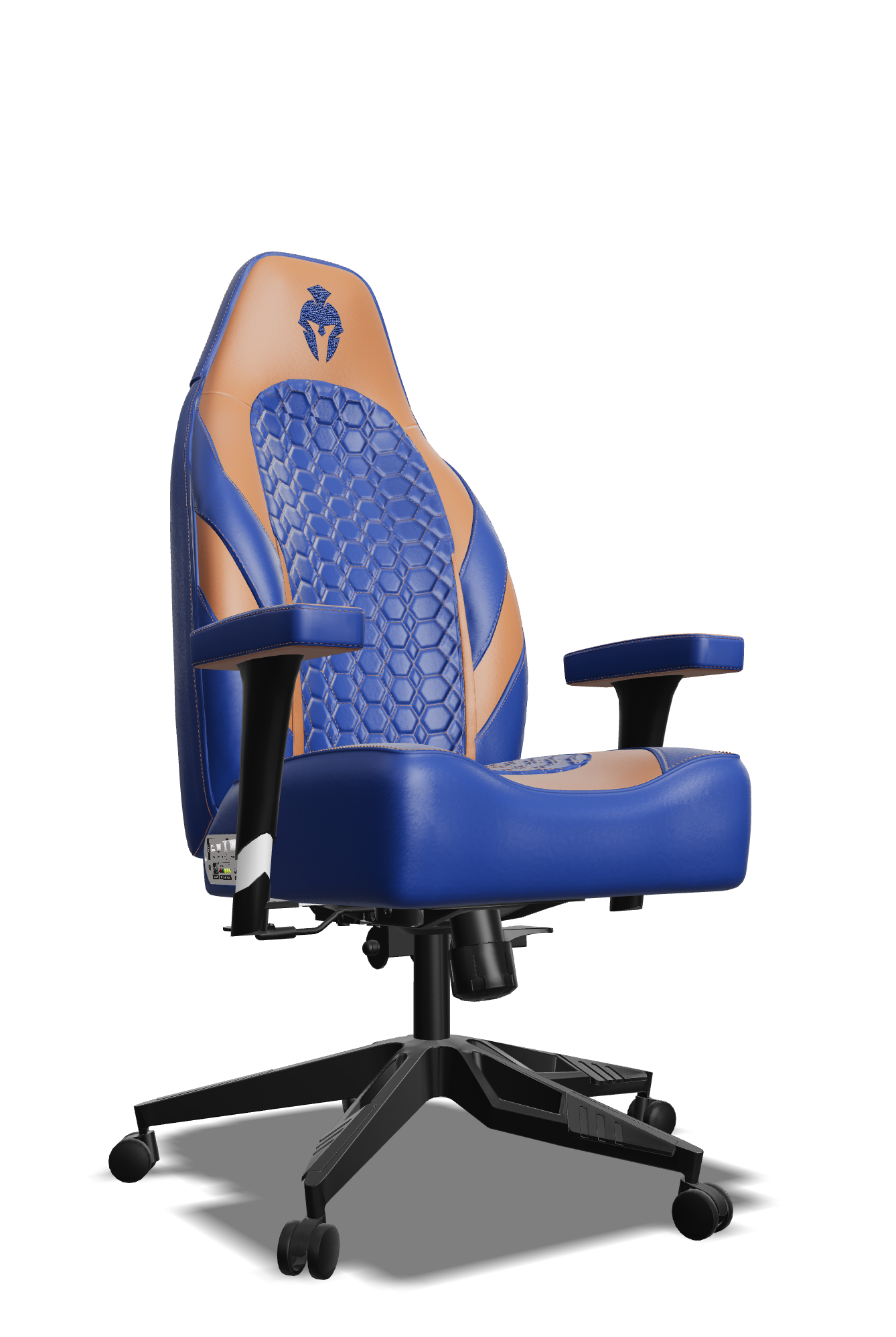 Brown and Blue Custom Haptic Feedback Gaming Chair Side View