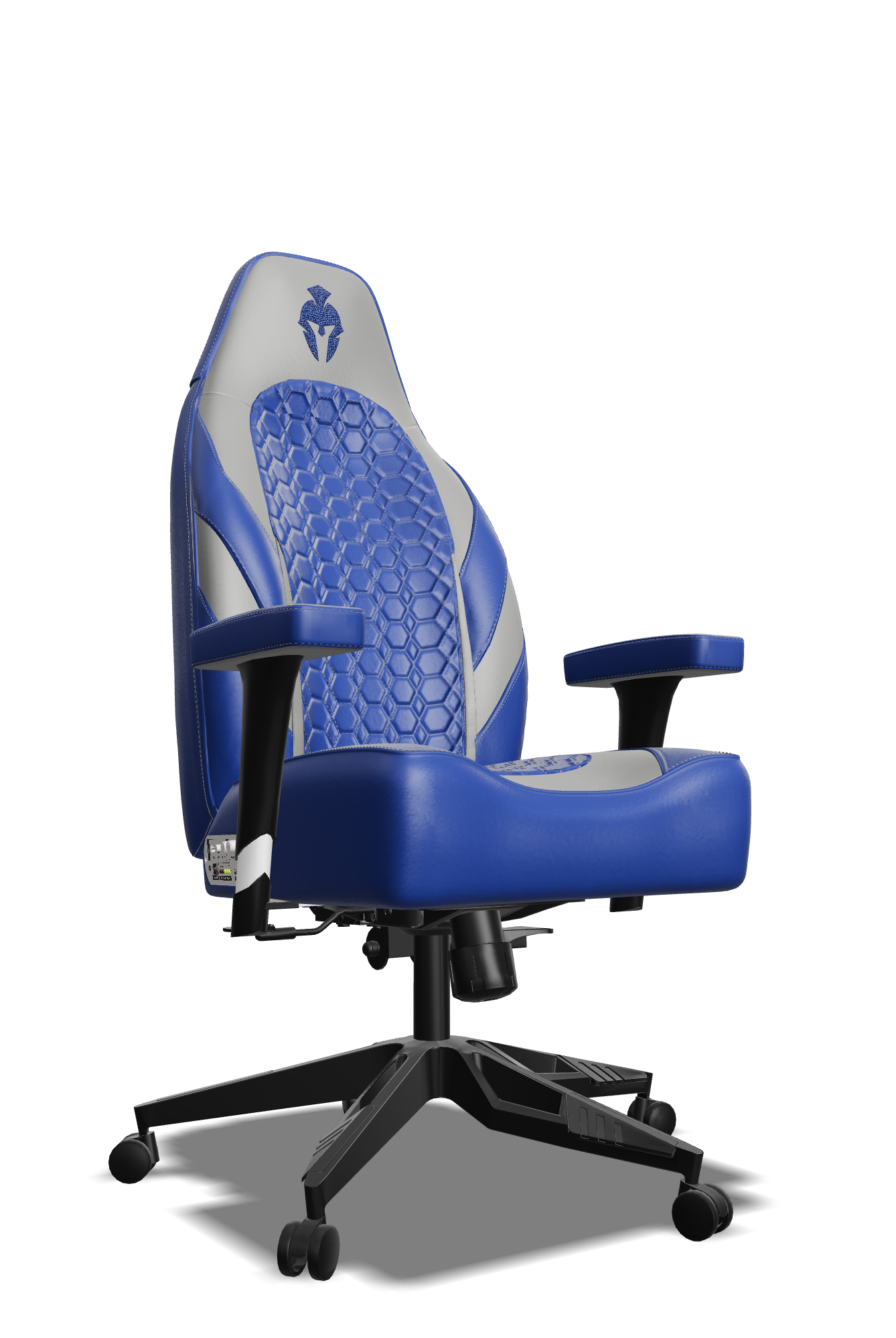Grey and Blue  Custom Haptic Feedback Gaming Chair Side View
