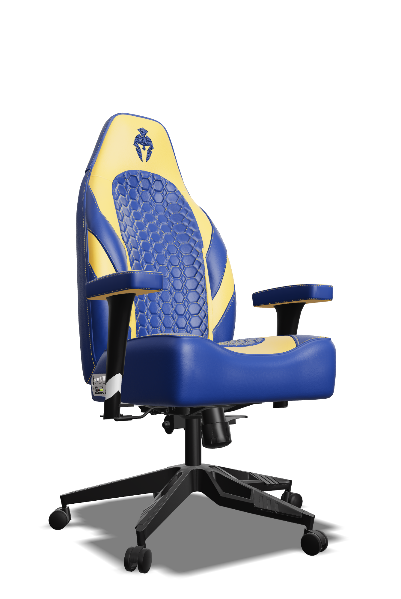 Yellow and Blue Custom Haptic Feedback Gaming Chair Side View