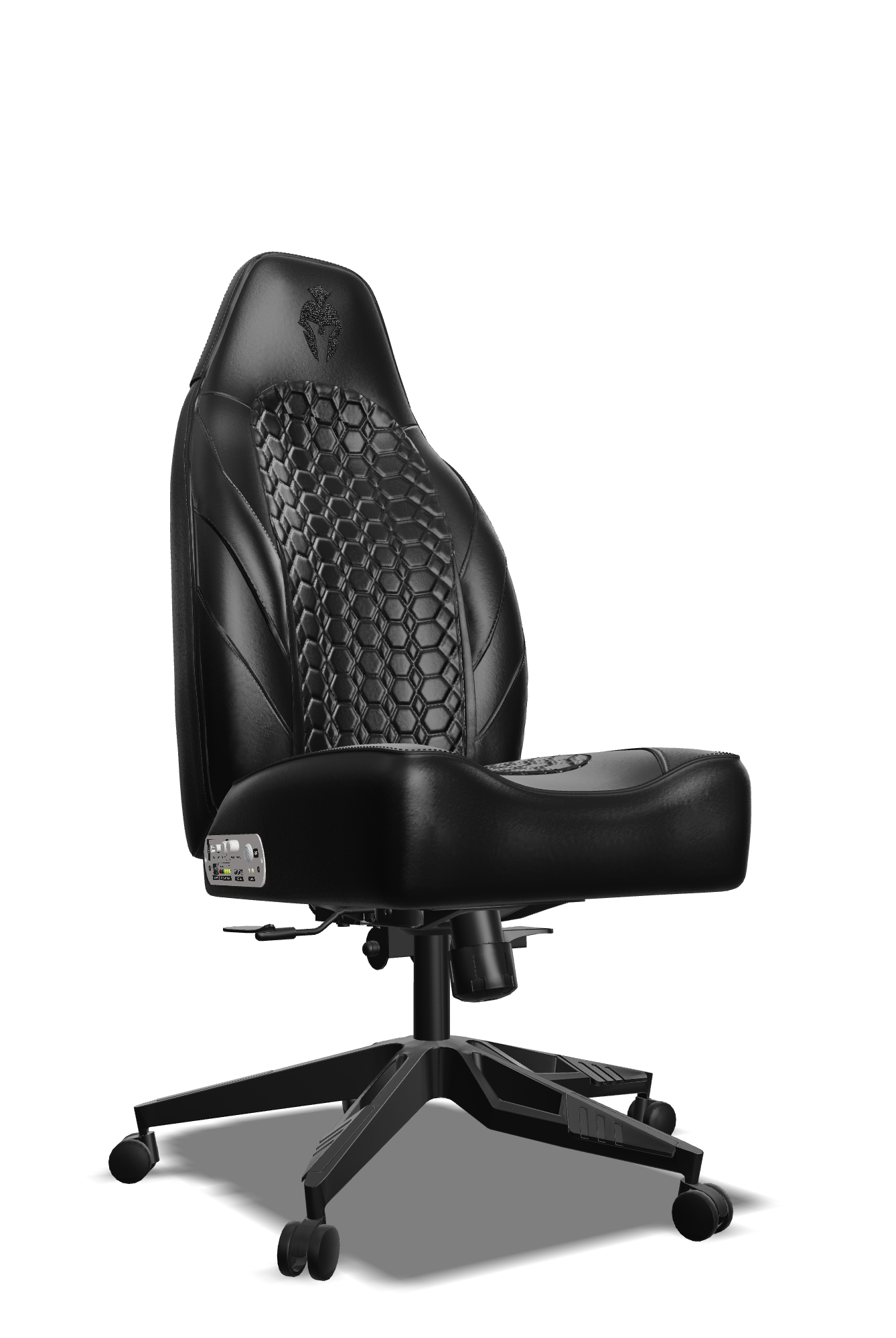 Black on Black Custom Haptic Feedback Gaming Chair Side View No Armrest