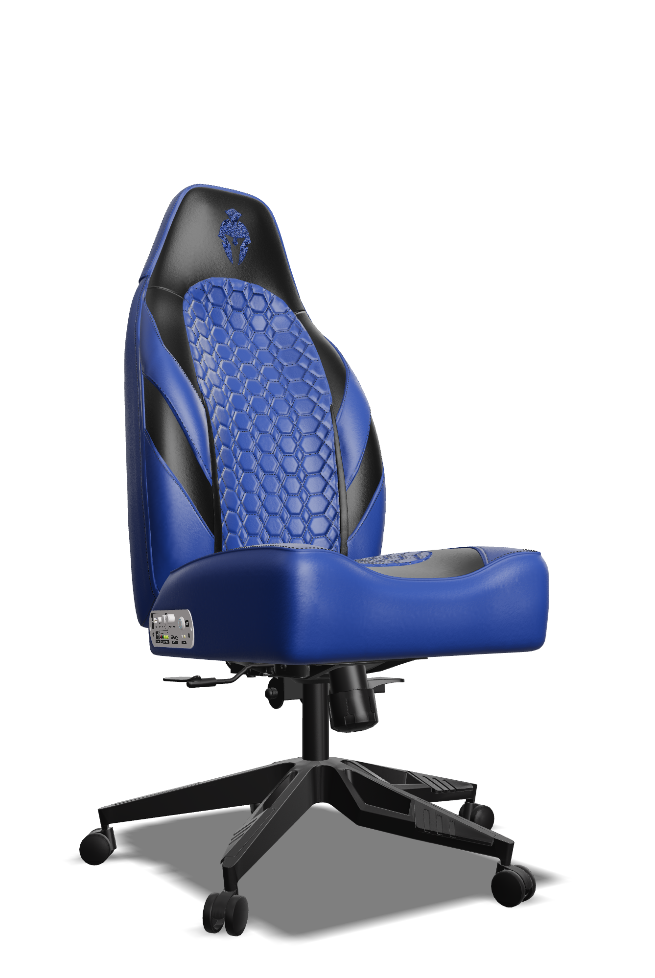 Black and Blue Custom Haptic Feedback Gaming Chair Side View No Armrest