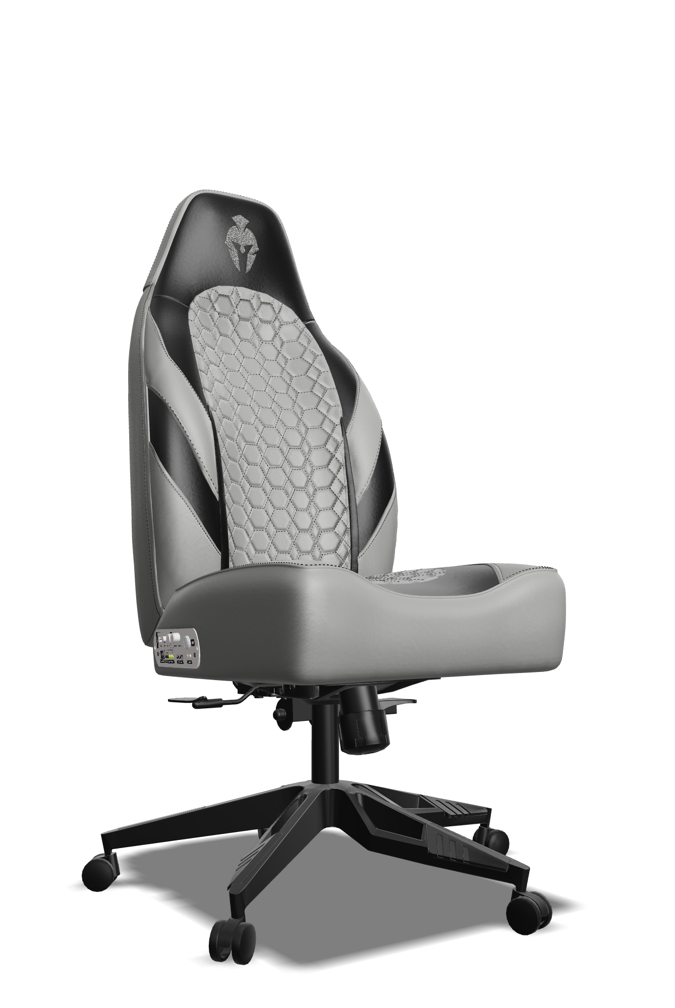 Black and Grey Custom Haptic Feedback Gaming Chair Side View No Armrest