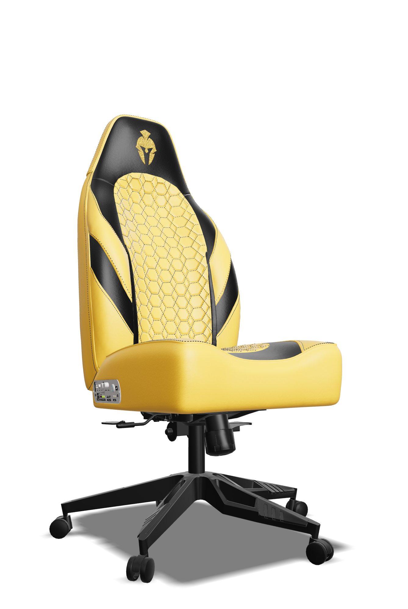 Black and Yellow Custom Haptic Feedback Gaming Chair Side View No Armrest