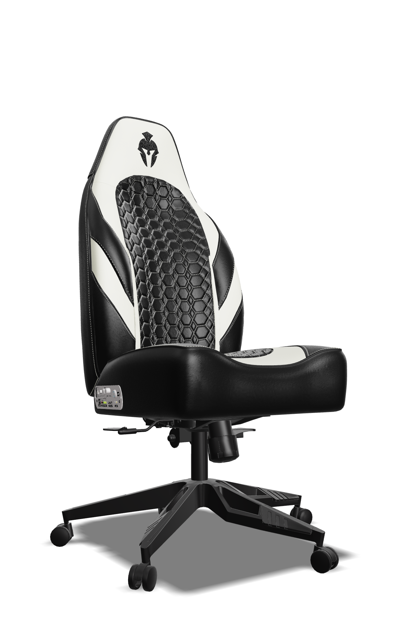 White and Black Custom Haptic Feedback Gaming Chair Side View No Armrest