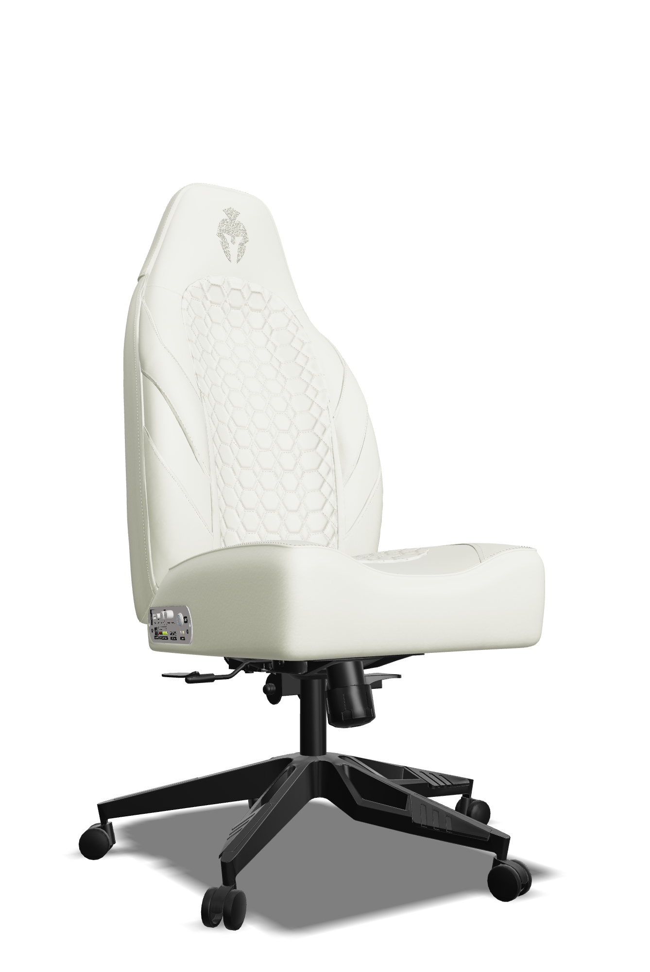 White on White Custom Haptic Feedback Gaming Chair Side View No Armrest