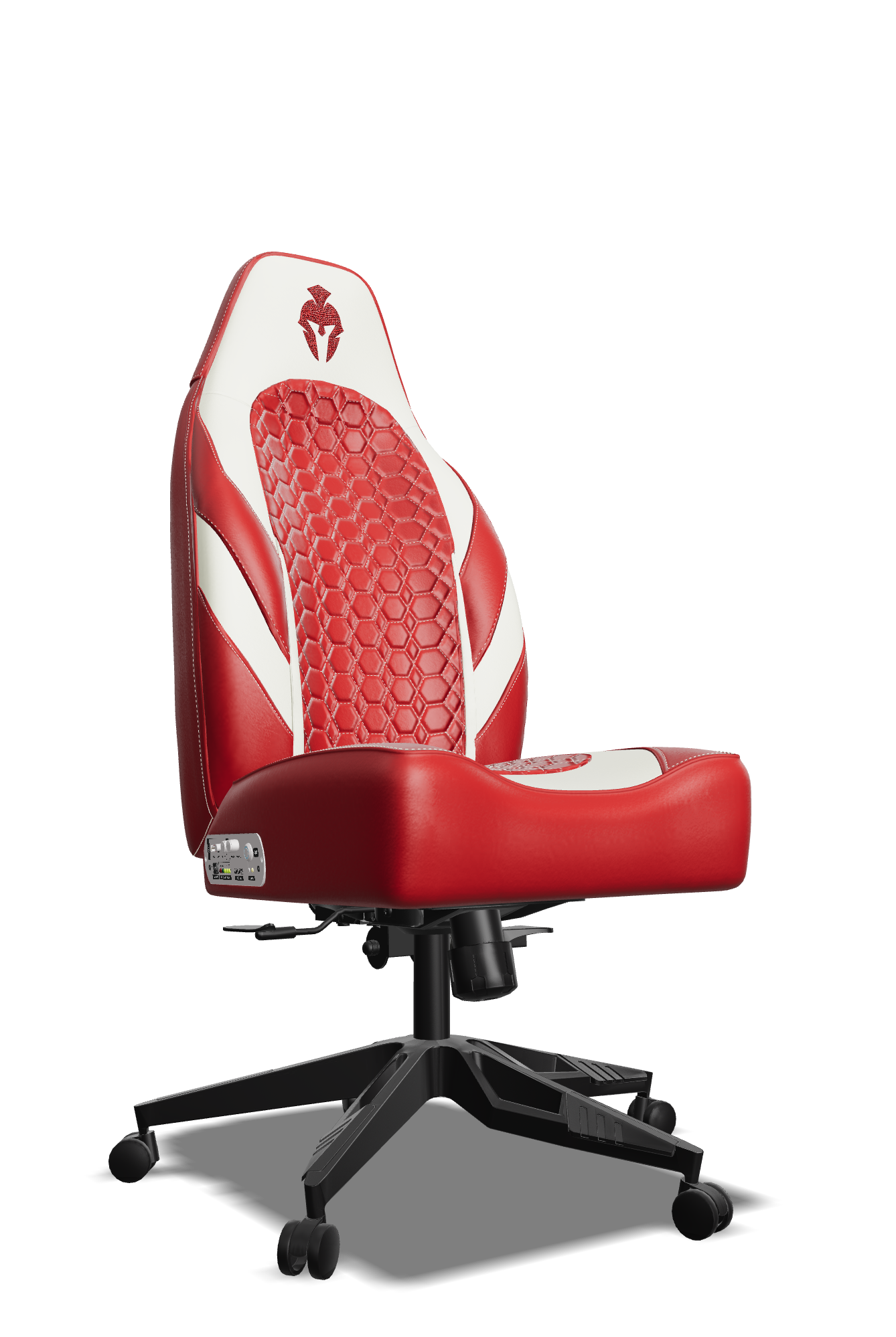 White and Red Custom Haptic Feedback Gaming Chair Side View No Armrest