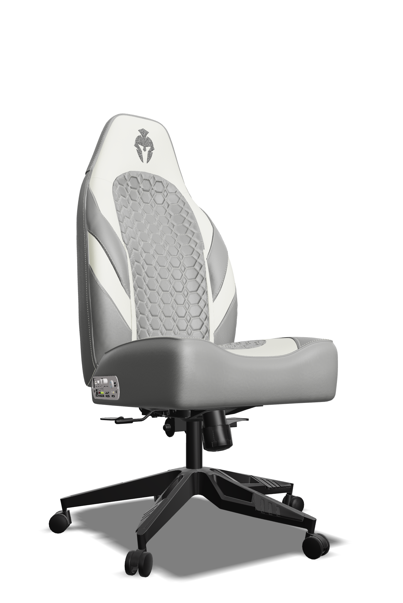 White and Grey Custom Haptic Feedback Gaming Chair Side View No Armrest