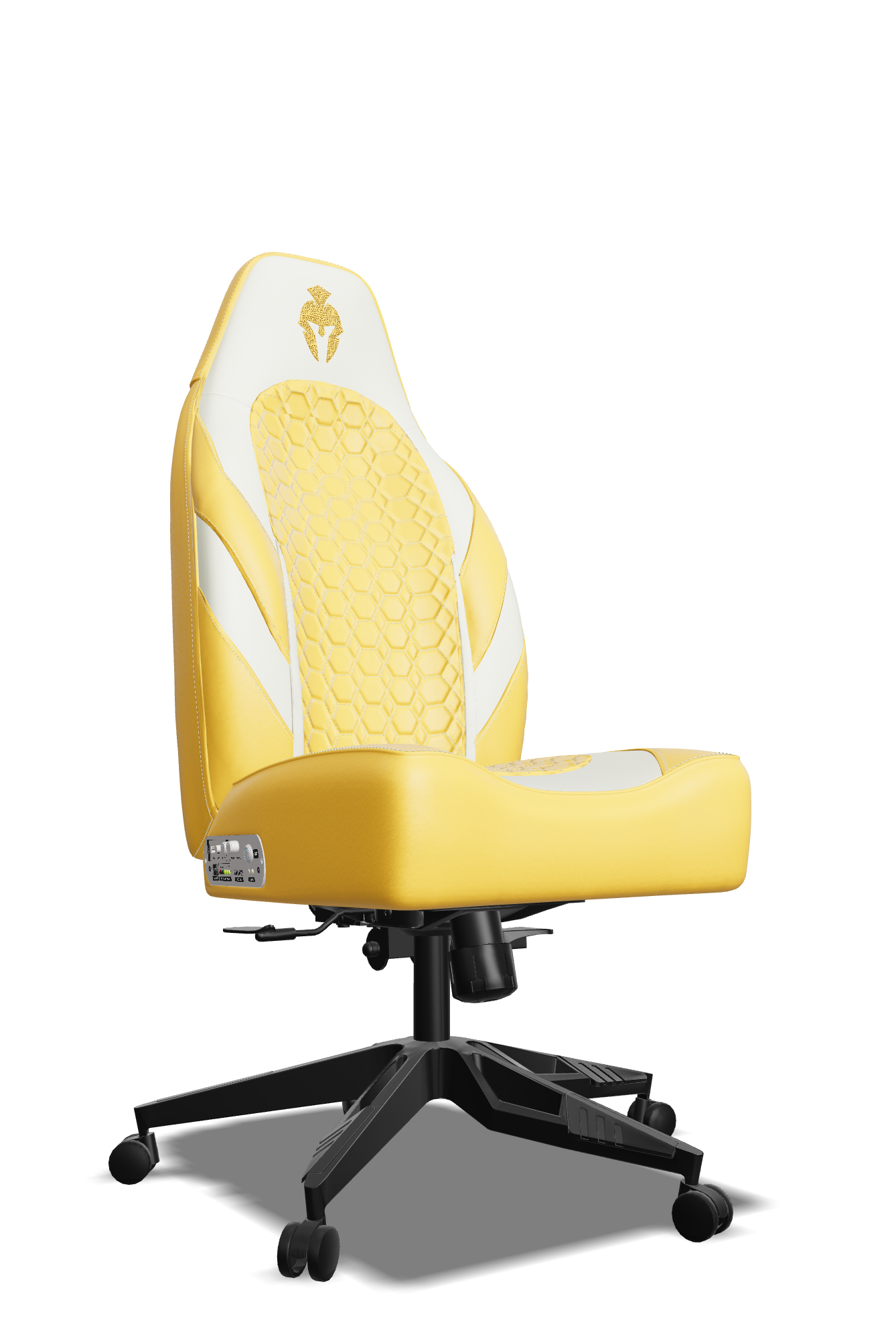 White and Yellow Custom Haptic Feedback Gaming Chair Side View No Armrest