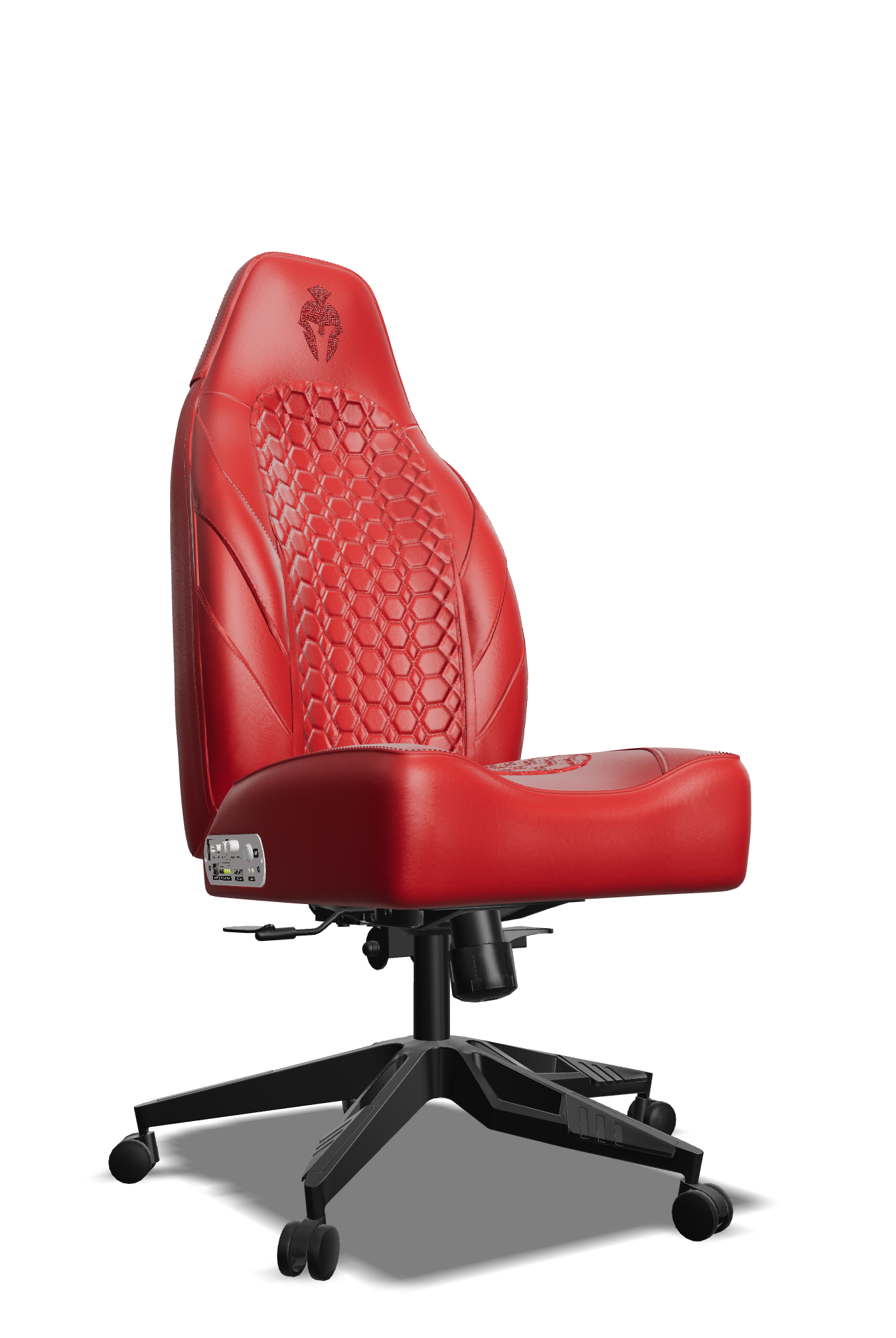 Red on Red Custom Haptic Feedback Gaming Chair Side View No Armrest