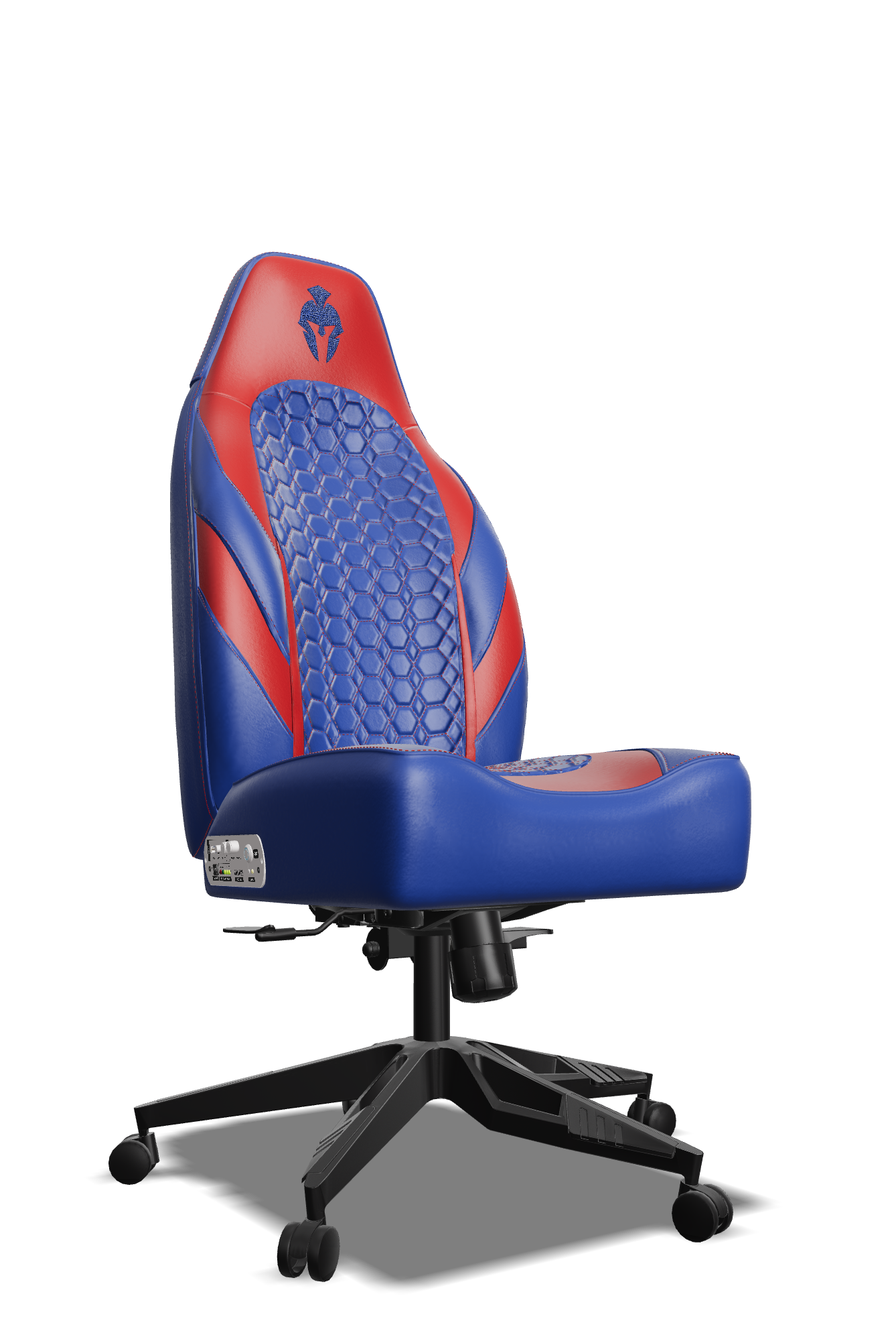 Red & BLue Custom Haptic Feedback Gaming Chair Side View No Armrest