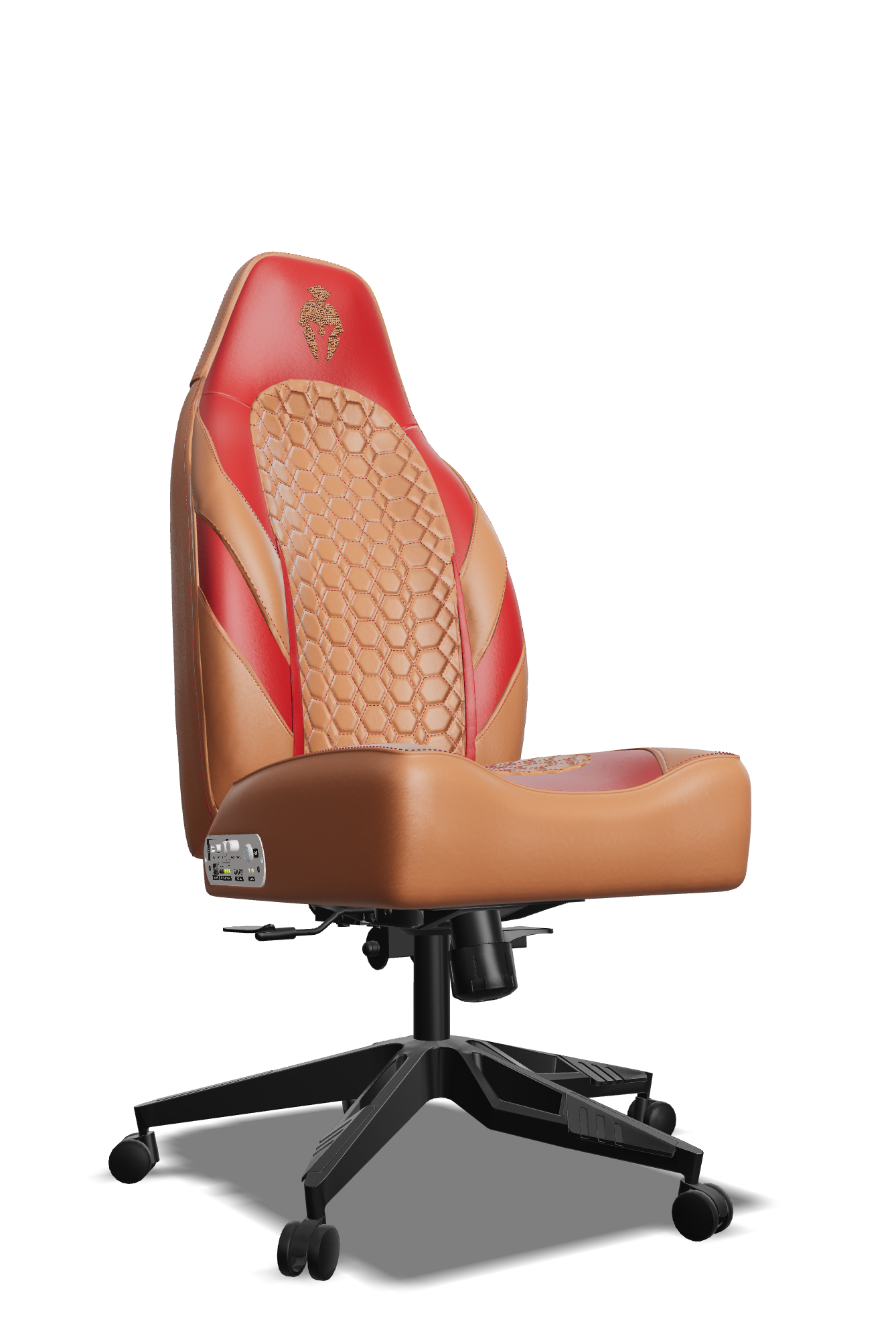 Red & Brown Custom Haptic Feedback Gaming Chair Side View No Armrest