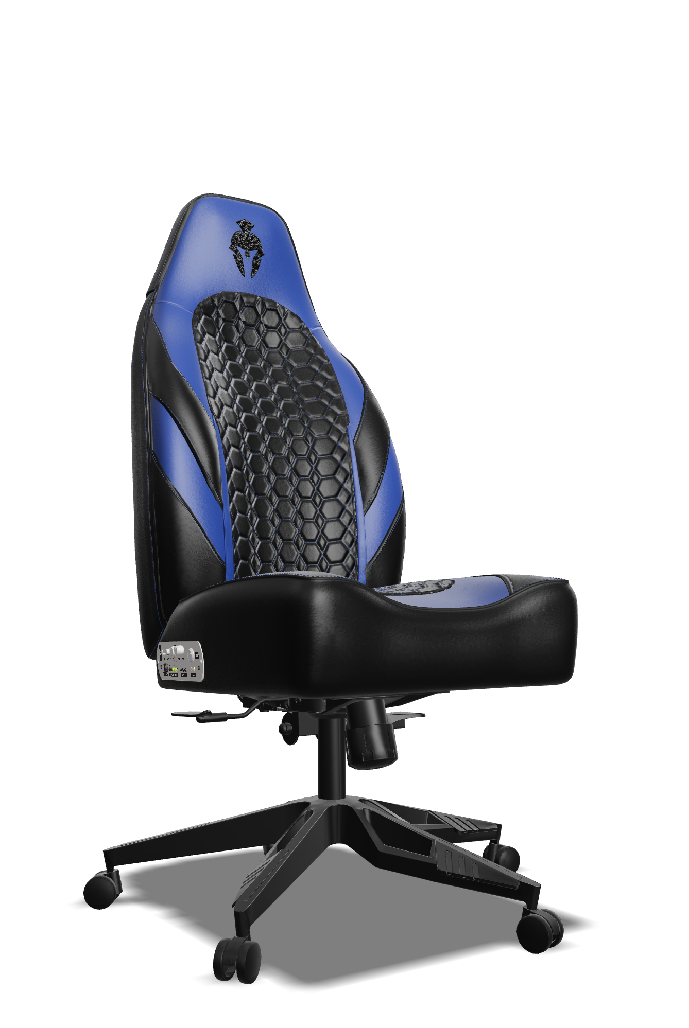 Royal Blue and Black Custom Haptic Feedback Gaming Chair Side View No Armrest