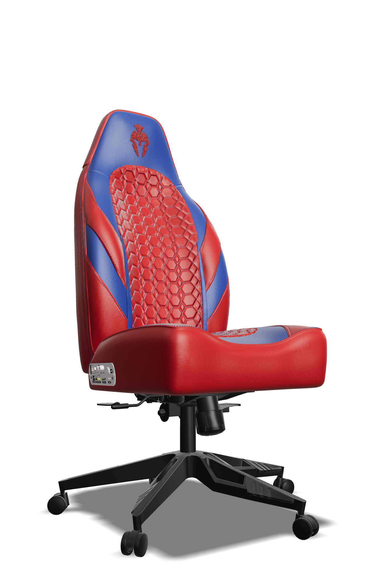Royal blue and Red Custom Haptic Feedback Gaming Chair Side View No Armrest
