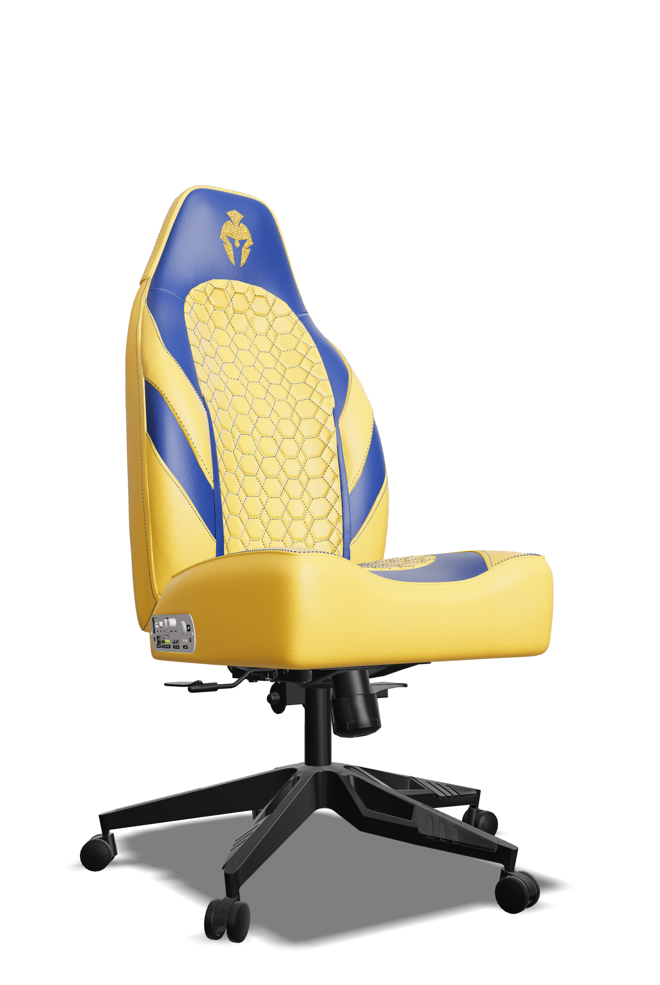 Royal blue and Yellow Custom Haptic Feedback Gaming Chair Side View No Armrest