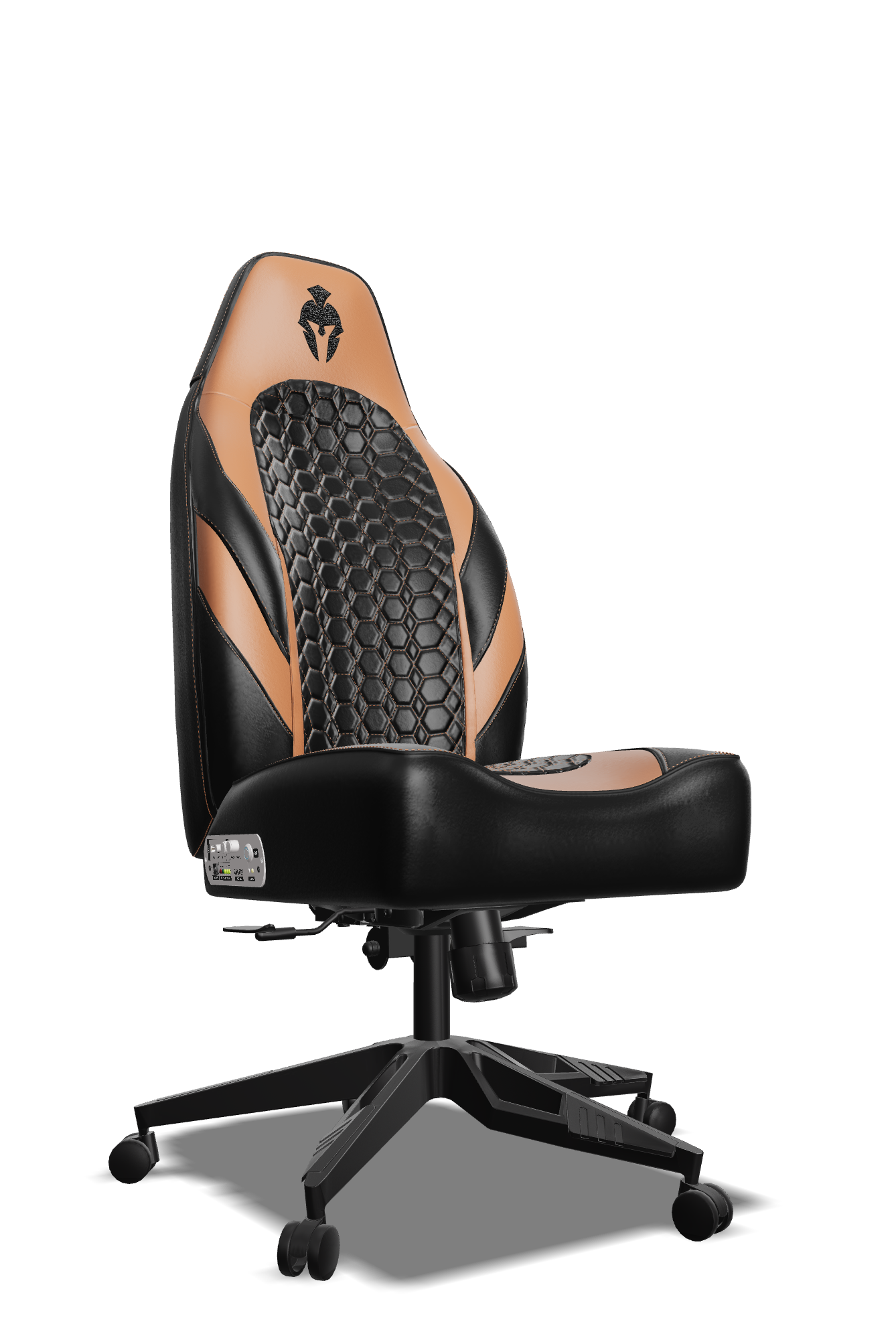 Black and Brown Leather Custom Haptic Feedback Gaming Chair Side View No Armrest