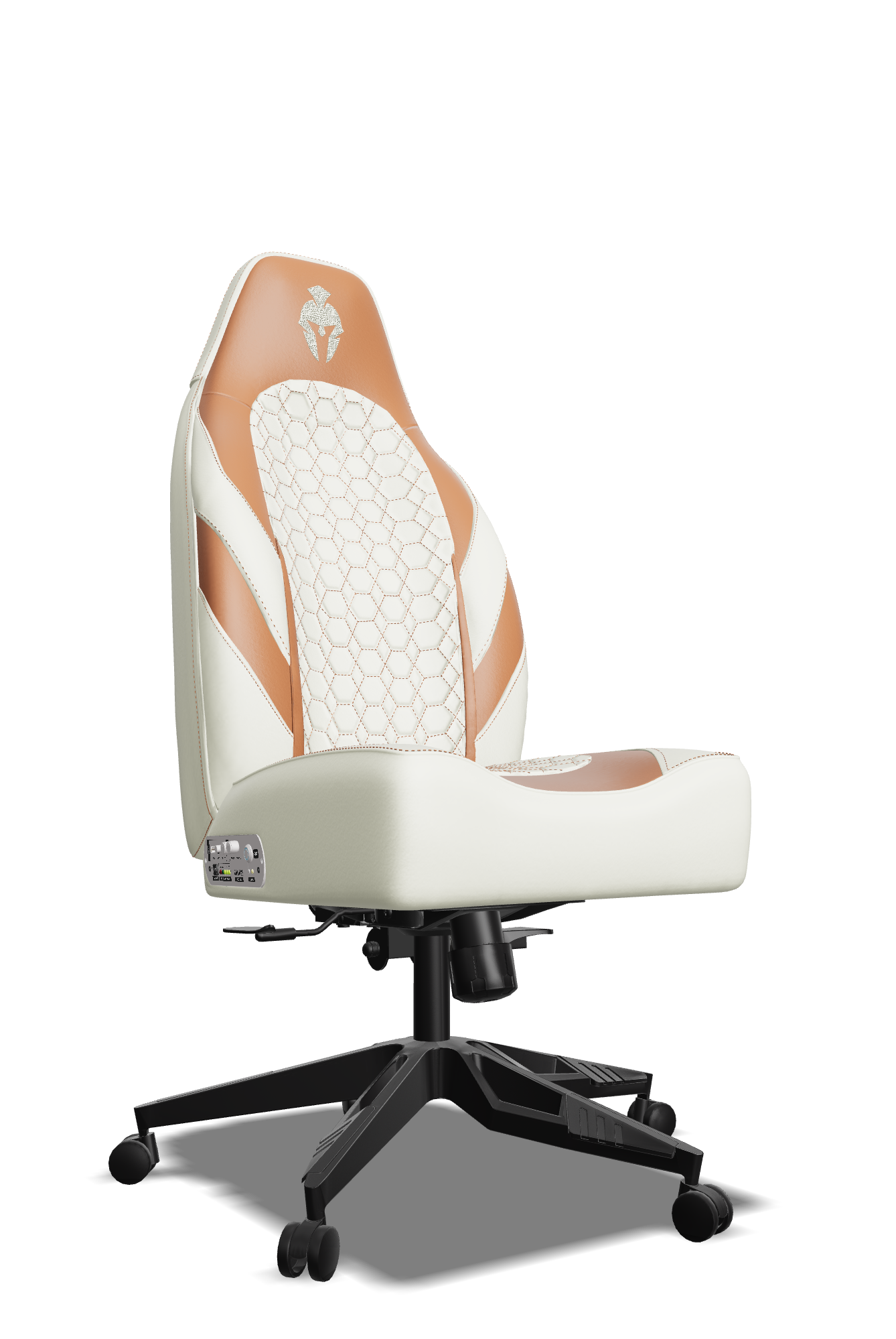 Brown and White Custom Haptic Feedback Gaming Chair Side View No Armrest