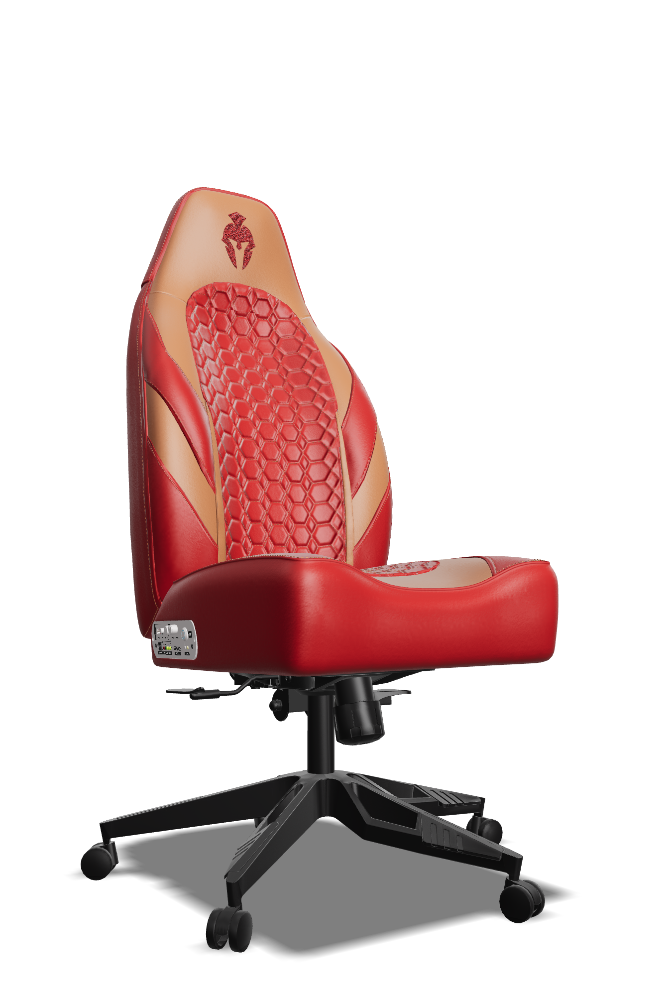 Red and Brown Custom Haptic Feedback Gaming Chair Side View No Armrest