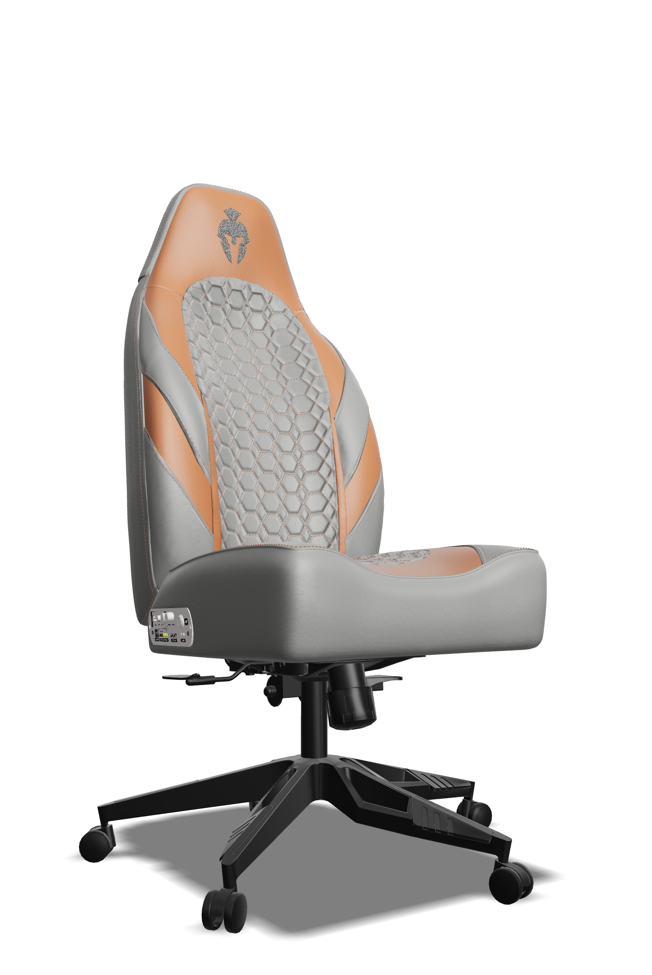 Brown and Grey Custom Haptic Feedback Gaming Chair Side View No Armrest