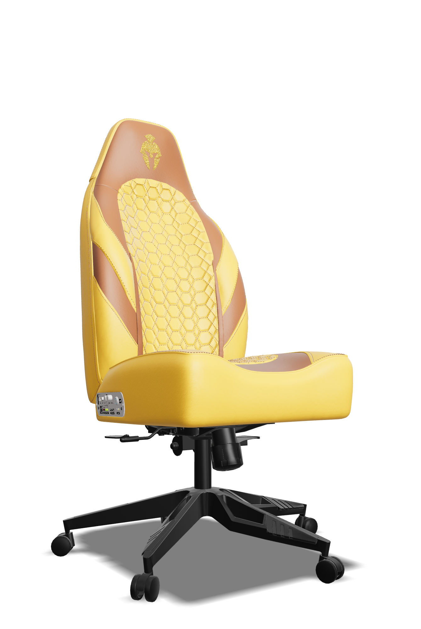 Brown and Yellow Custom Haptic Feedback Gaming Chair Side View No Armrest