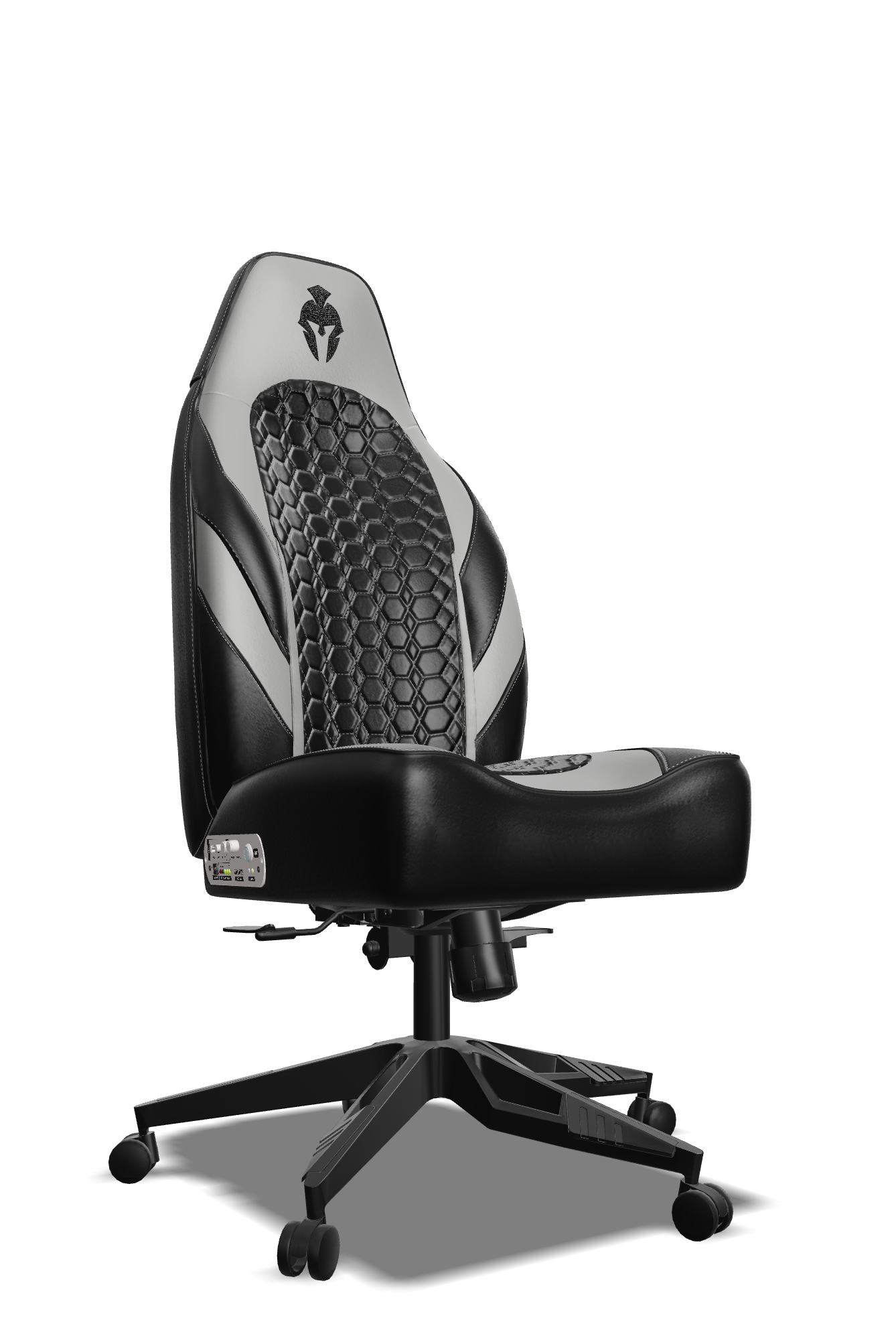 Grey and Black Custom Haptic Feedback Gaming Chair Side View No Armrest