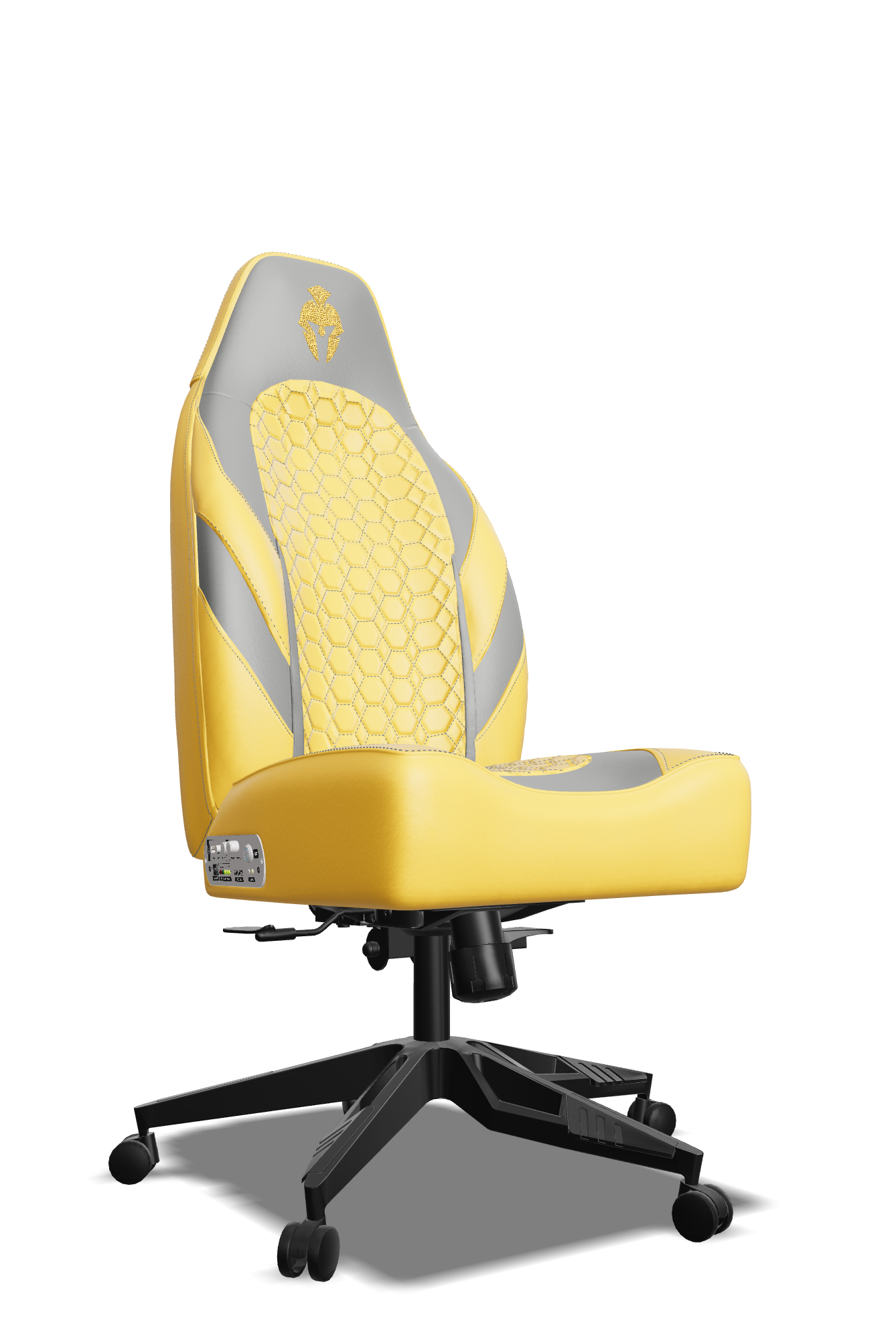 Grey and Yellow Custom Haptic Feedback Gaming Chair Side View