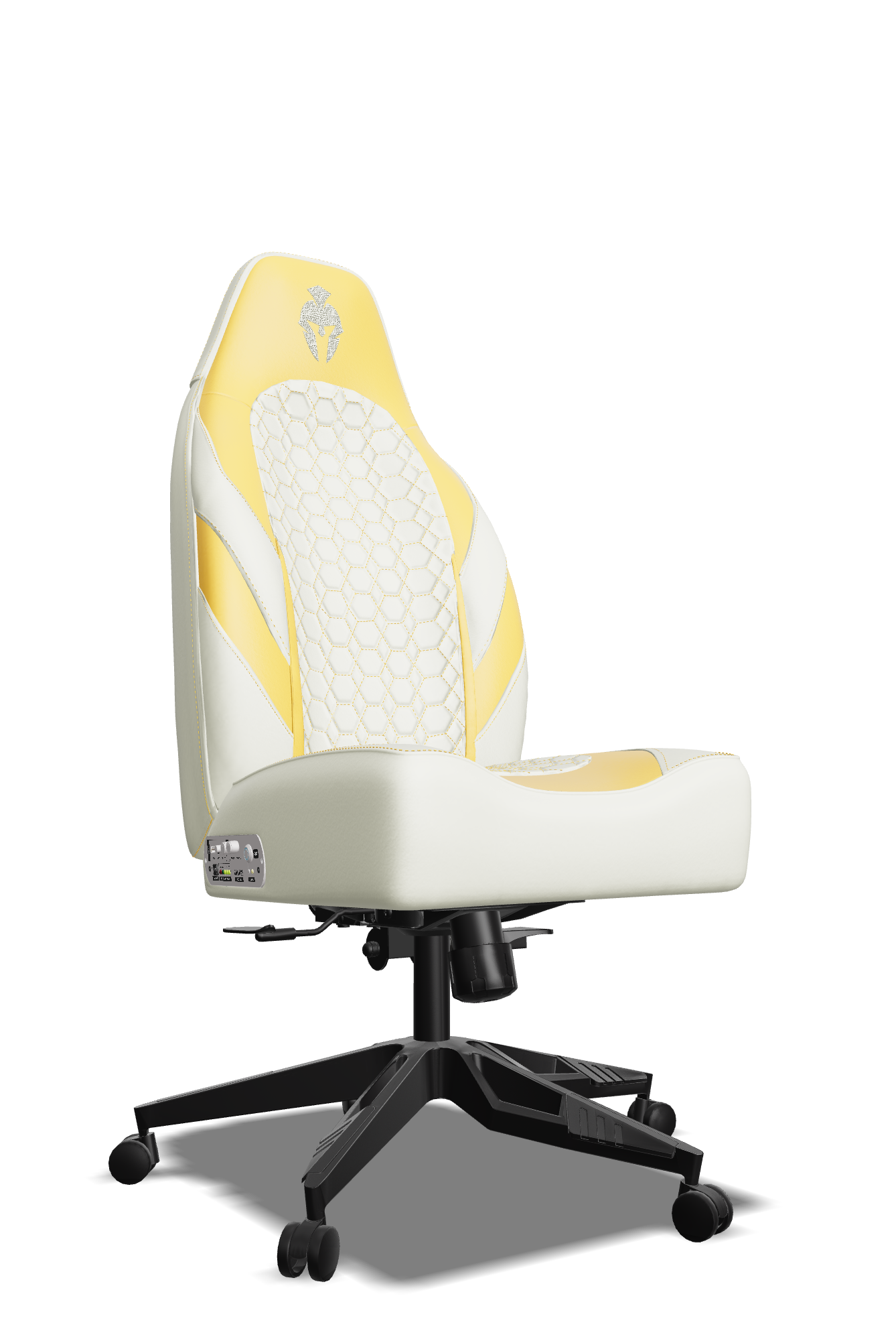 Yellow and White Custom Haptic Feedback Gaming Chair Side View No Armrest