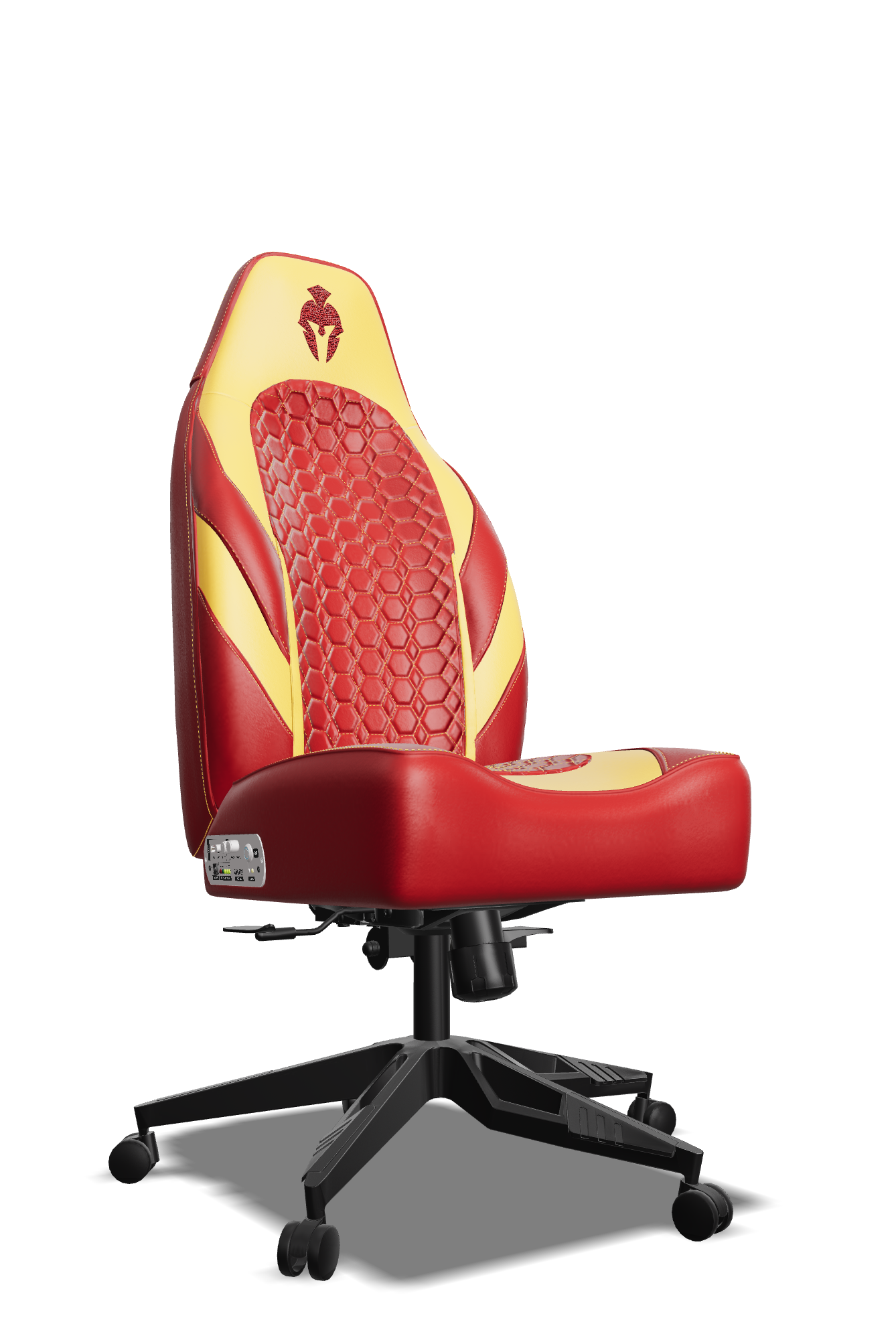 Yellow and Red Custom Haptic Feedback Gaming Chair Side View No Armrest
