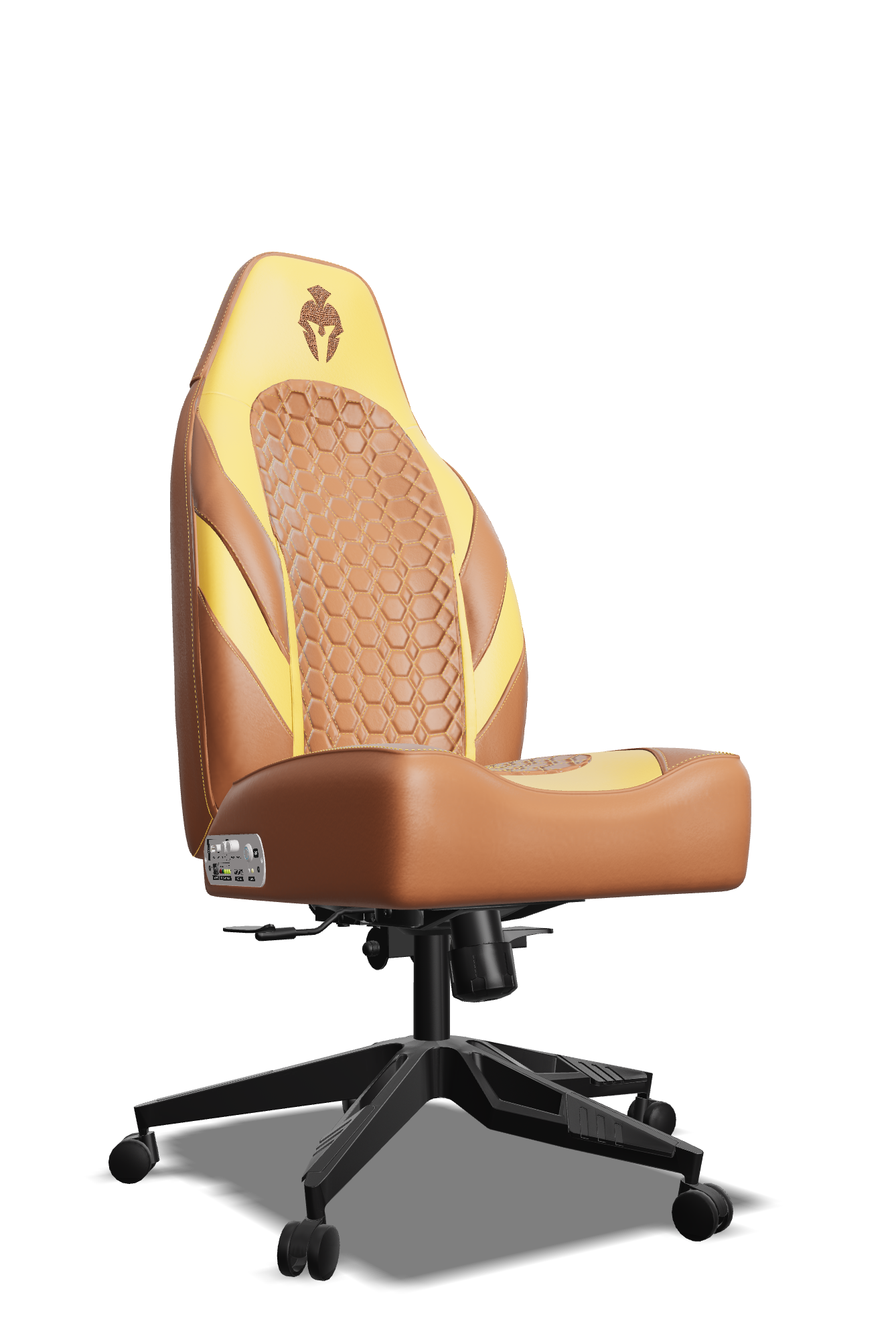 Yellow and Brown Custom Haptic Feedback Gaming Chair Side View No Armrest