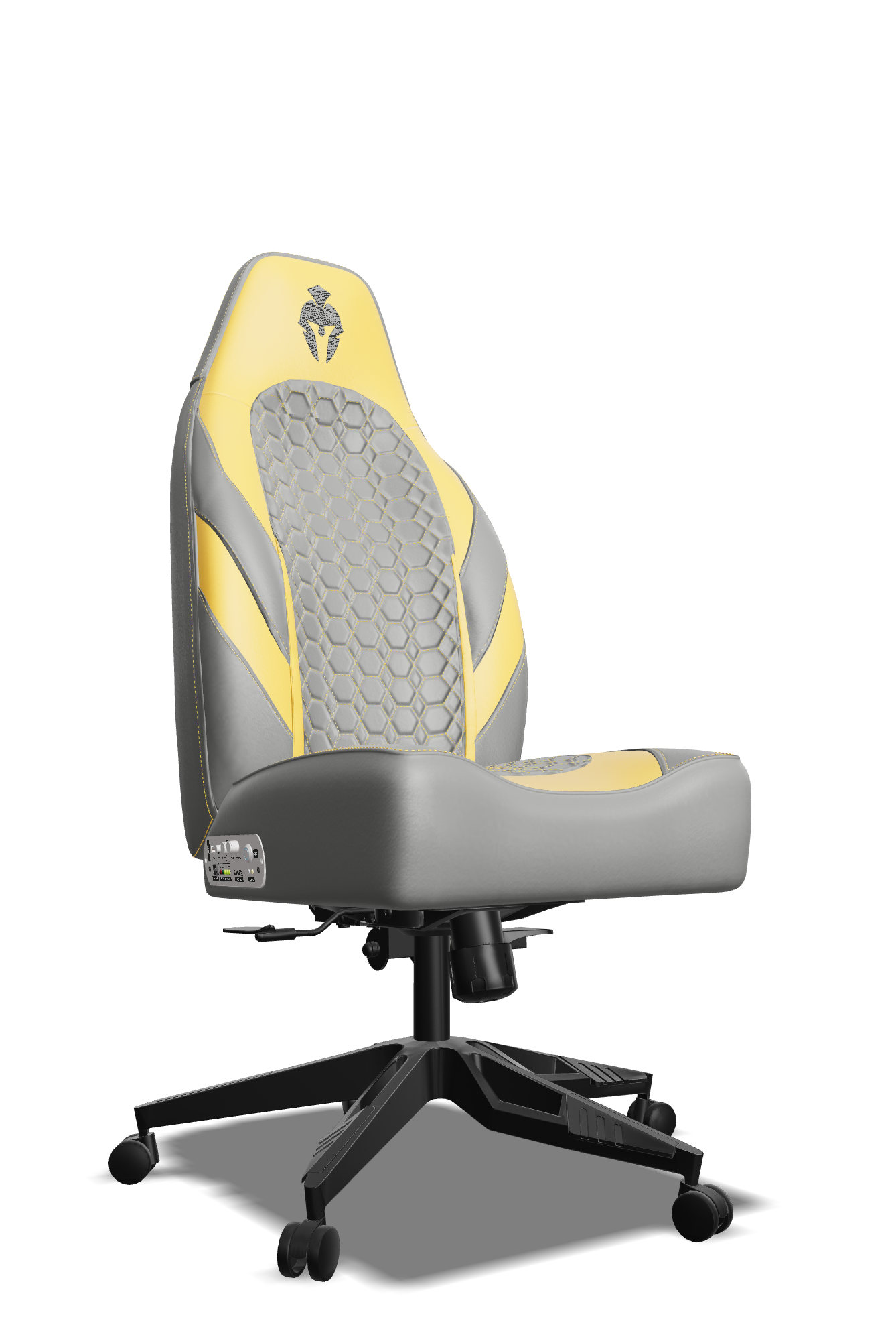 Yellow and Grey Custom Haptic Feedback Gaming Chair Side View No Armrest
