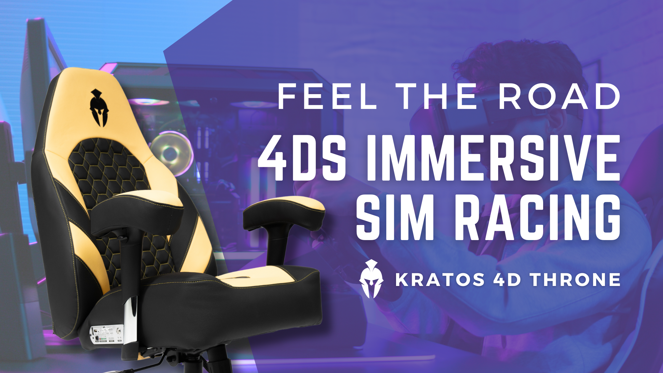 Black and Yellow Kratos 4D Throne V2 Sim Racing Gaming Chair with Haptic Feedback