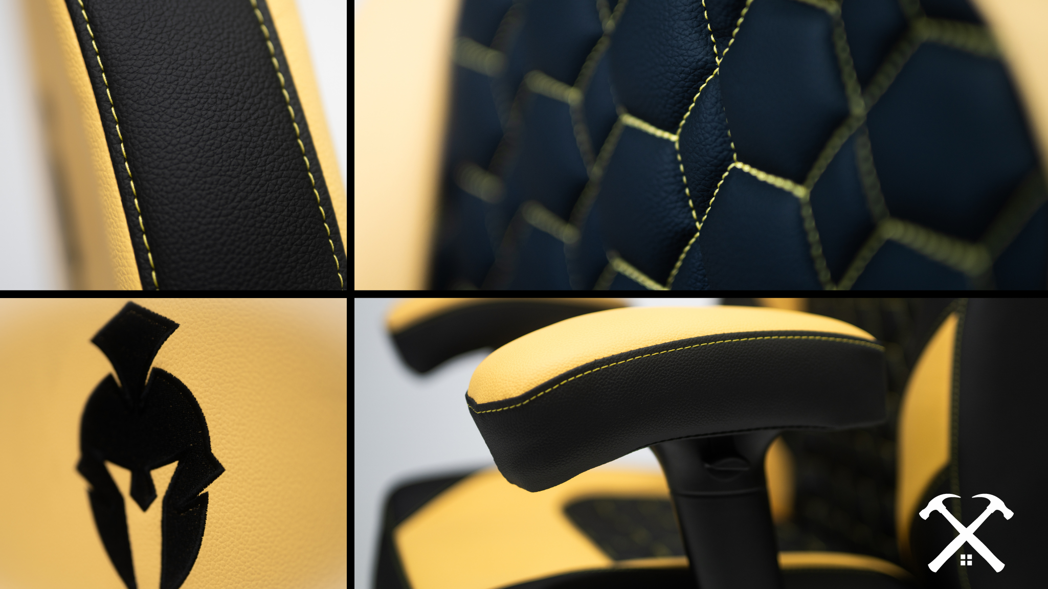 High Quality Stitching in a yellow and black gaming chair close up.
