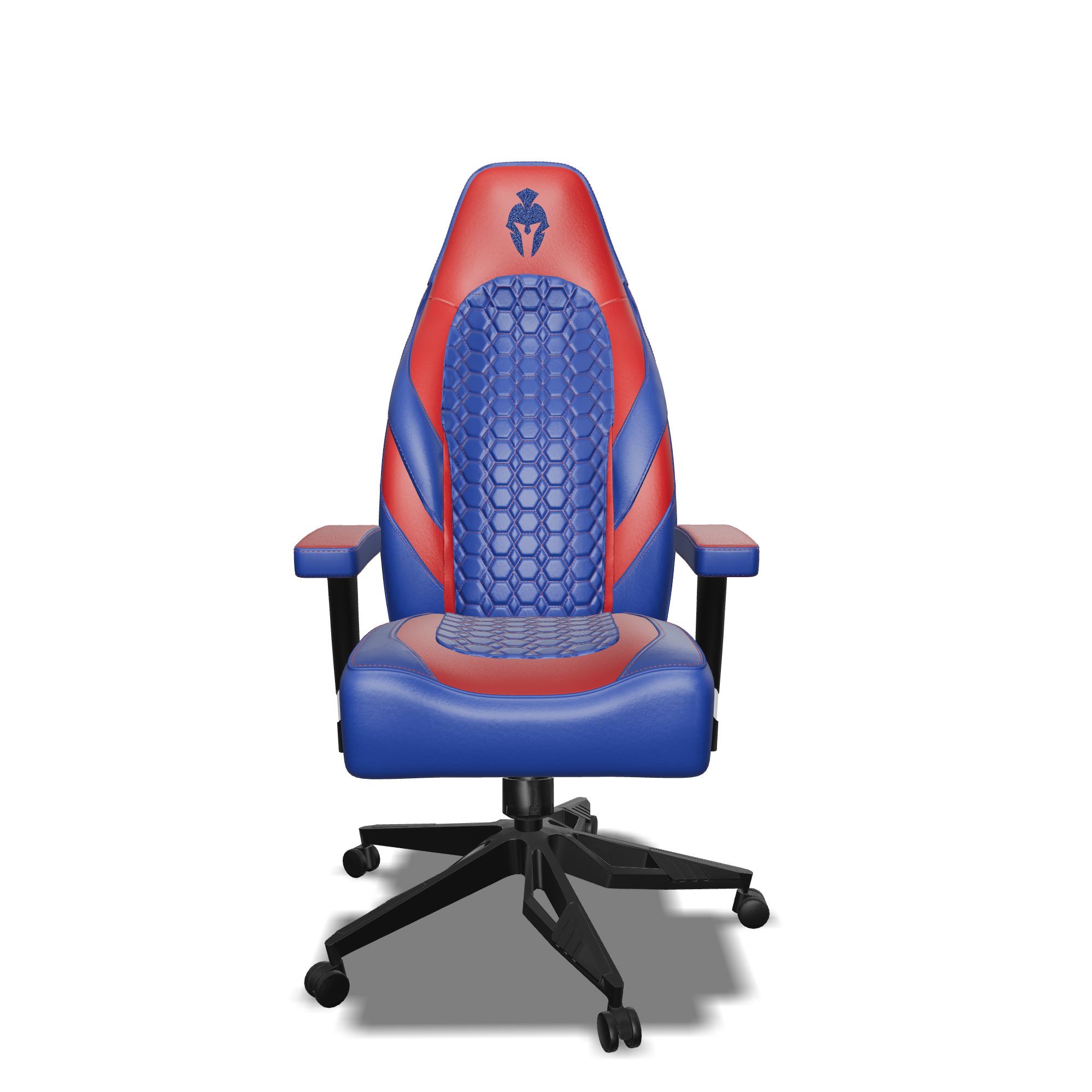 Red and blue gaming chair front view.
