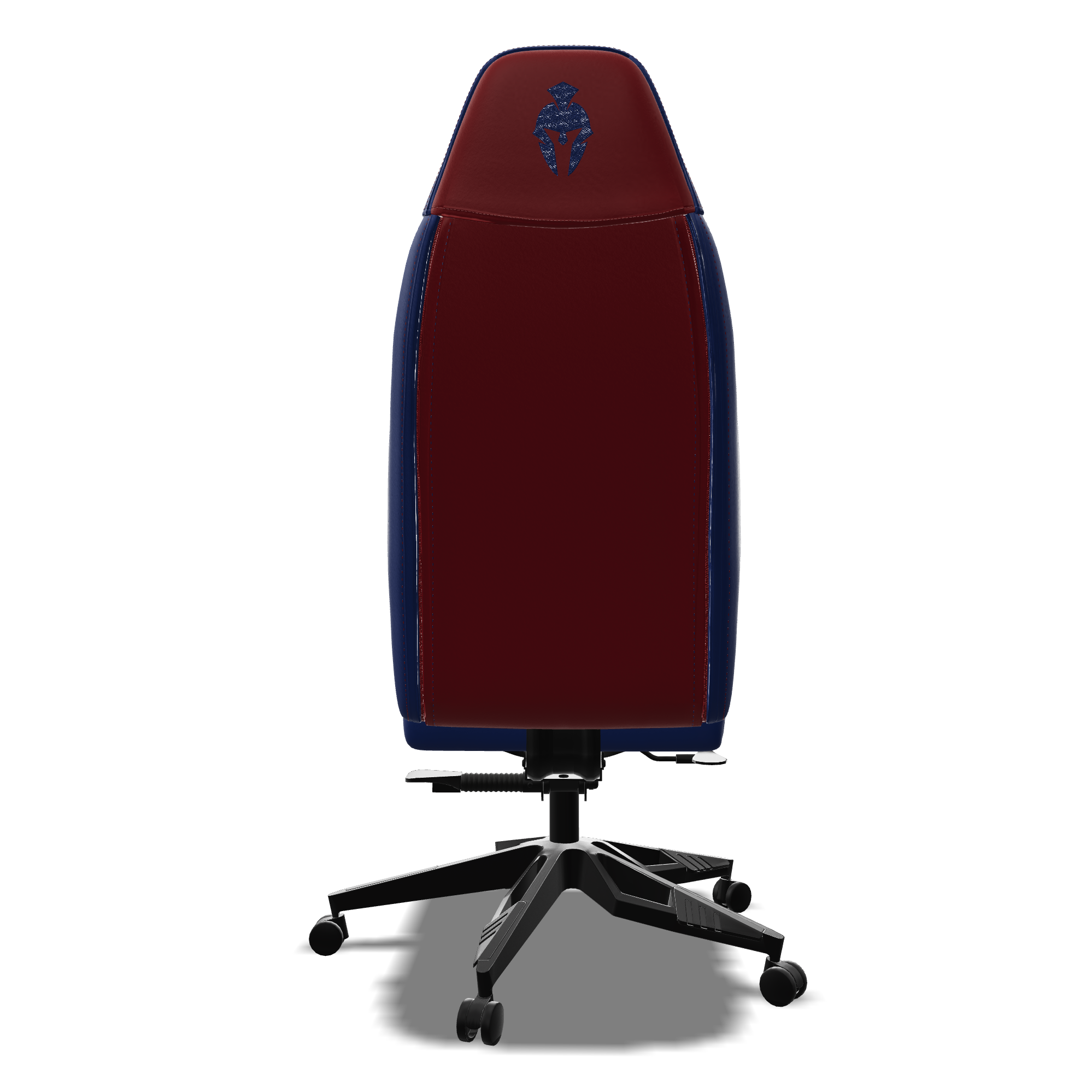 Red and blue gaming chair back view