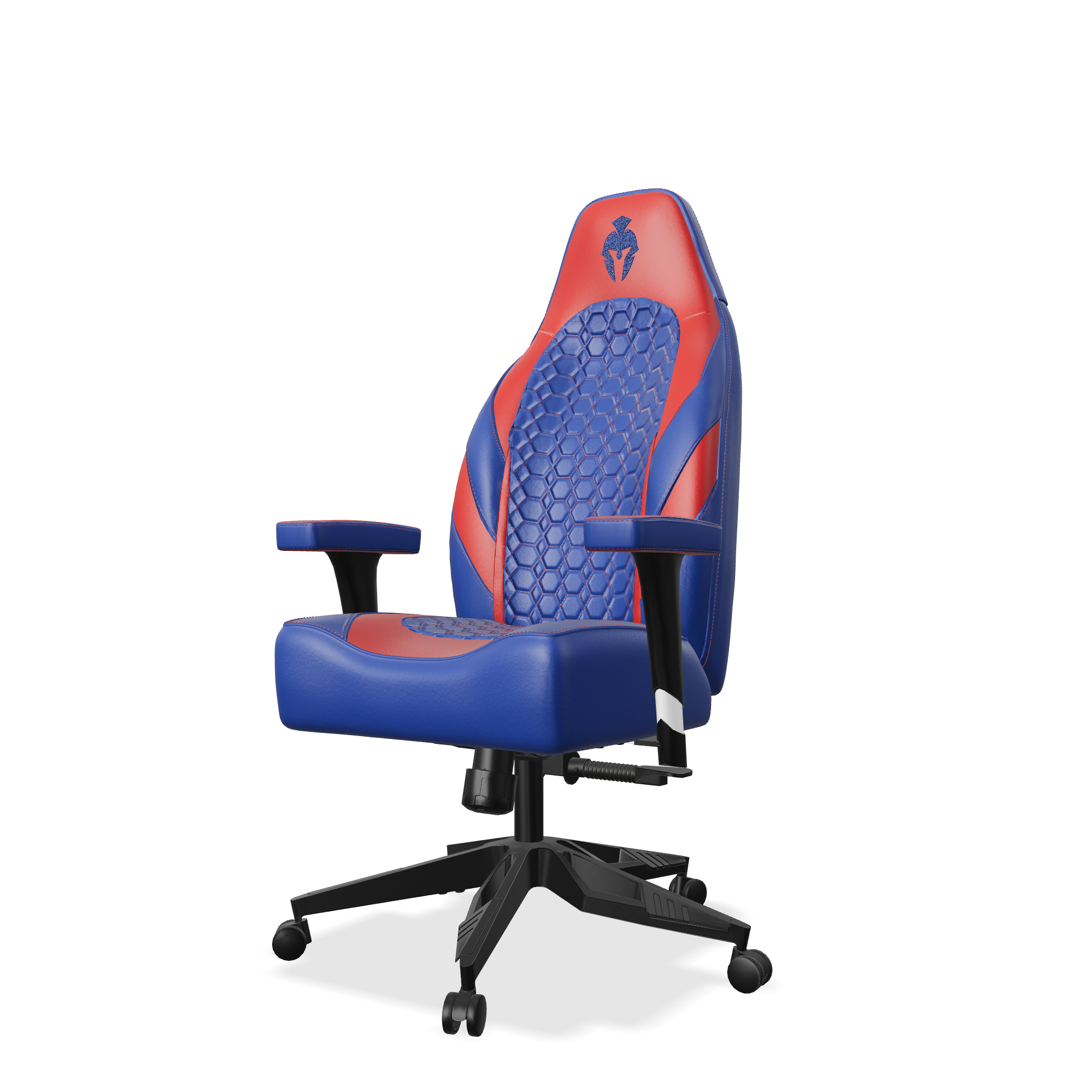 Royal blue and red gaming chair side view 