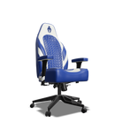 White and Royal Blue Custom Haptic Feedback Gaming Chair Side View