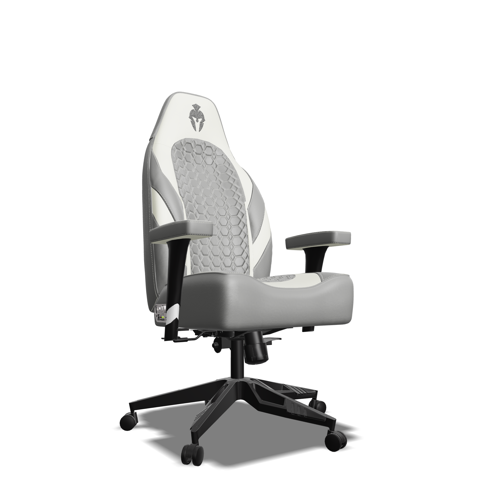 White and Grey Custom Haptic Feedback Gaming Chair Side View