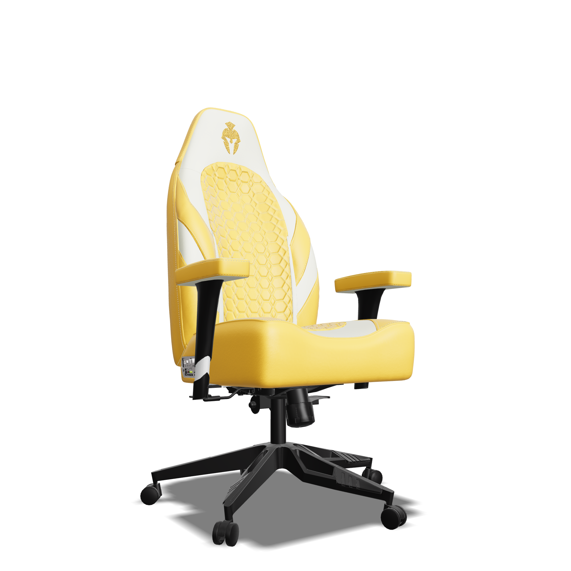 White and Yellow Custom Haptic Feedback Gaming Chair Side View