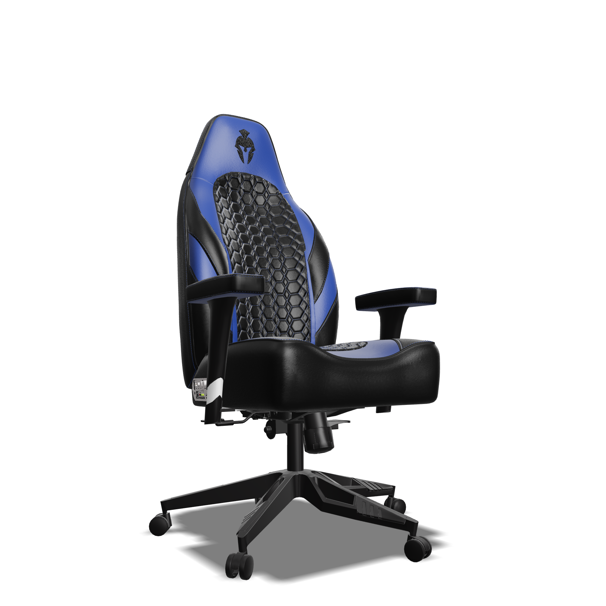 Blue and Black Custom Haptic Feedback Gaming Chair Side View