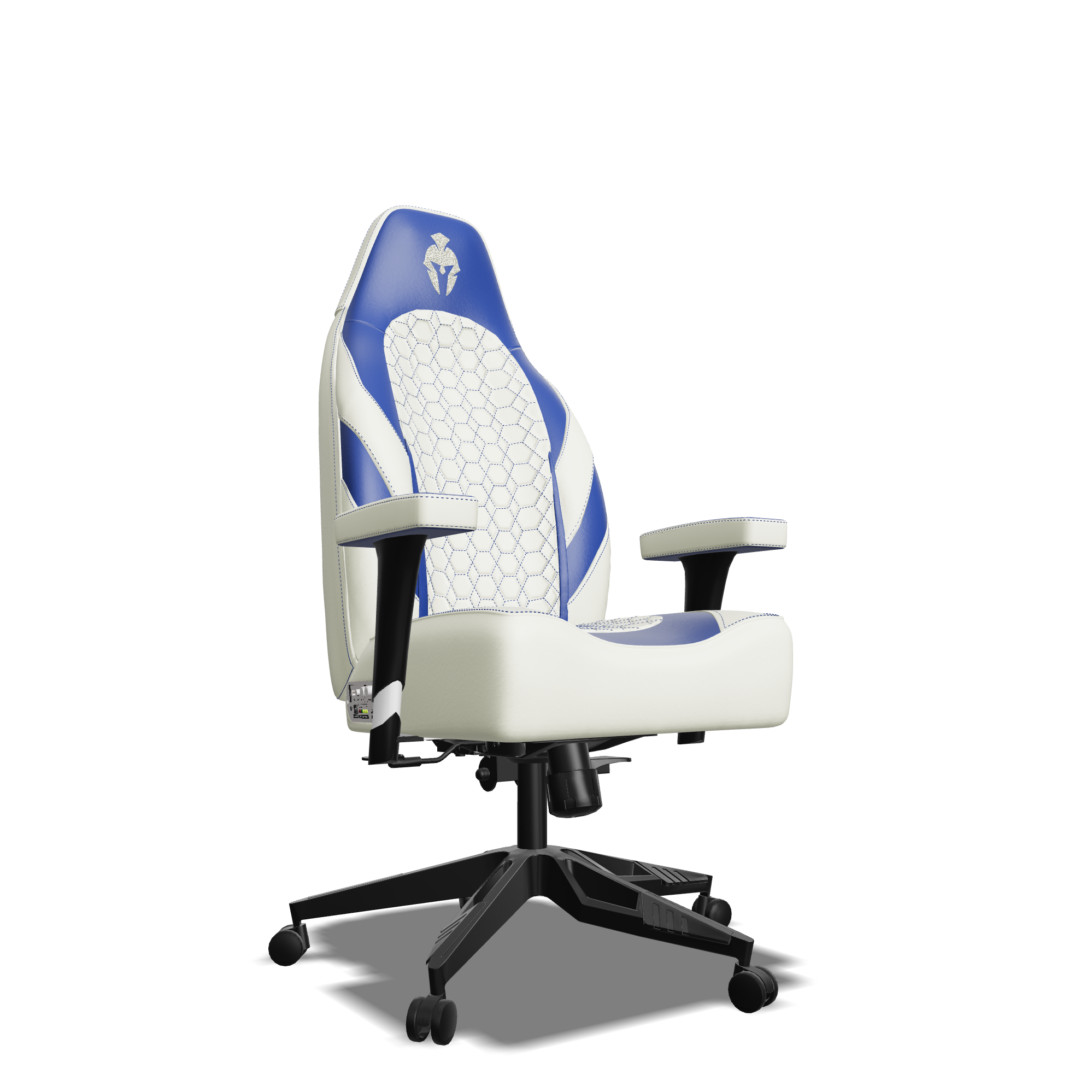 Blue and White Custom Haptic Feedback Gaming Chair Side View